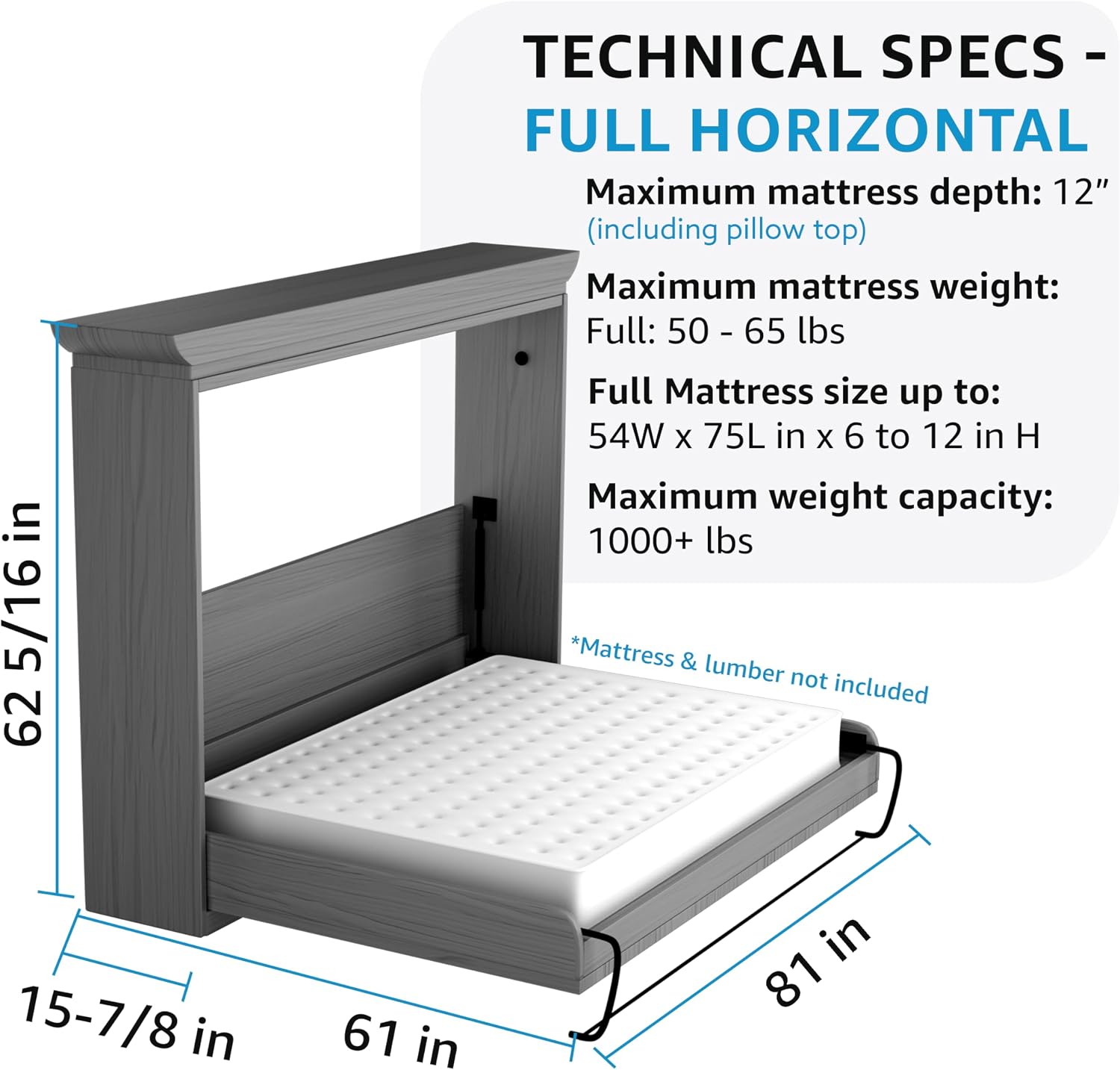 Queen Size Deluxe Murphy Bed Kit, Vertical