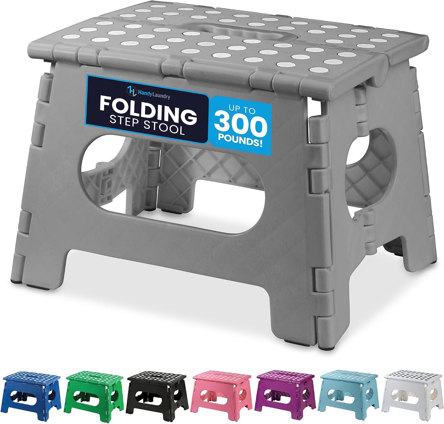 Handy Laundry Folding Step Stool 9 Inch, Black, Non-Slip Holds 300 lbs | 9 Inch, Black, Foldable Collapsible Step Stool, Non-Slip, Holds 300 lbs, Kitchen Bathroom Bedroom, Adults