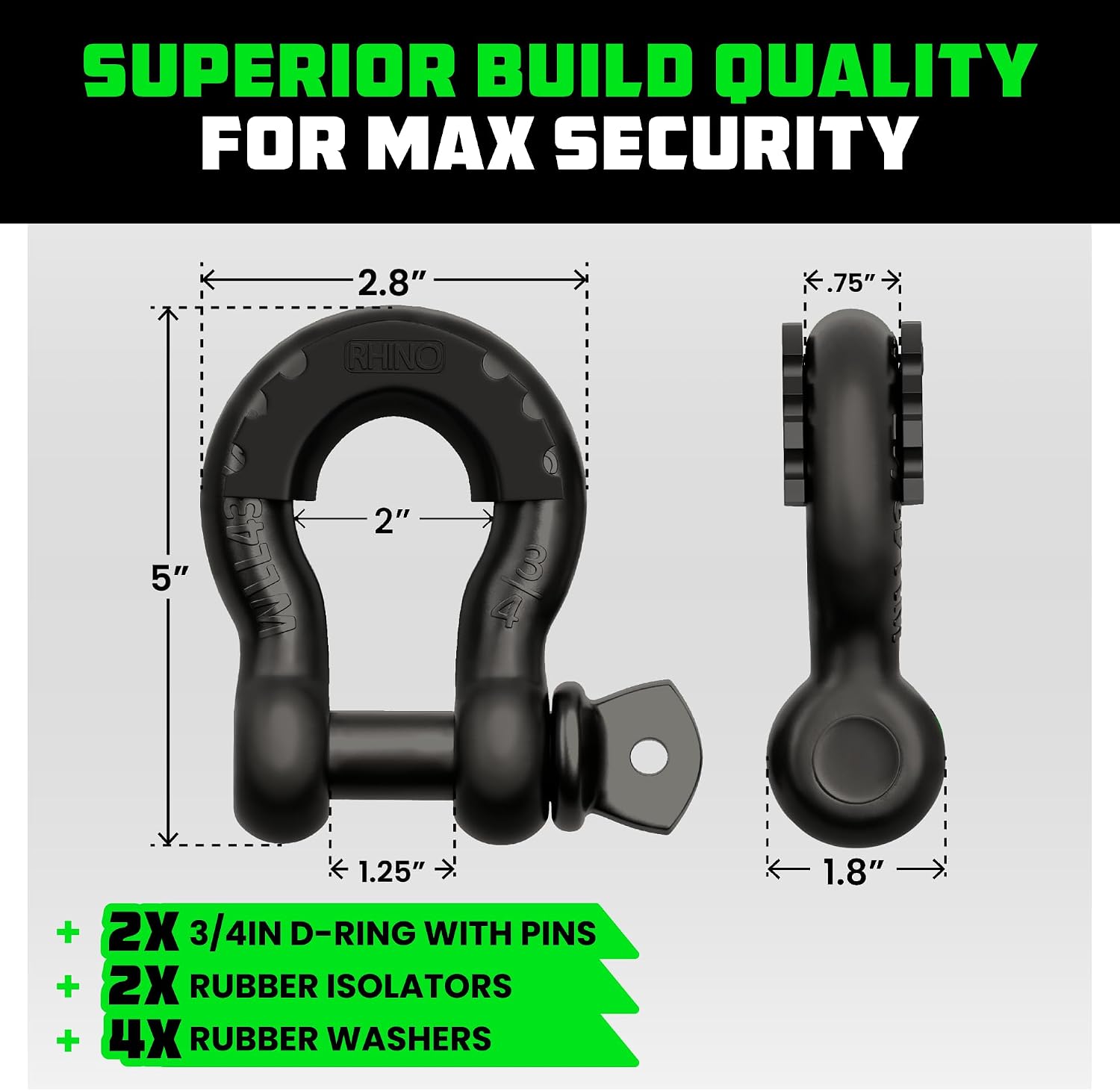 Rhino USA D Ring Shackles (2-Pack) - 41,850lb Break Strength