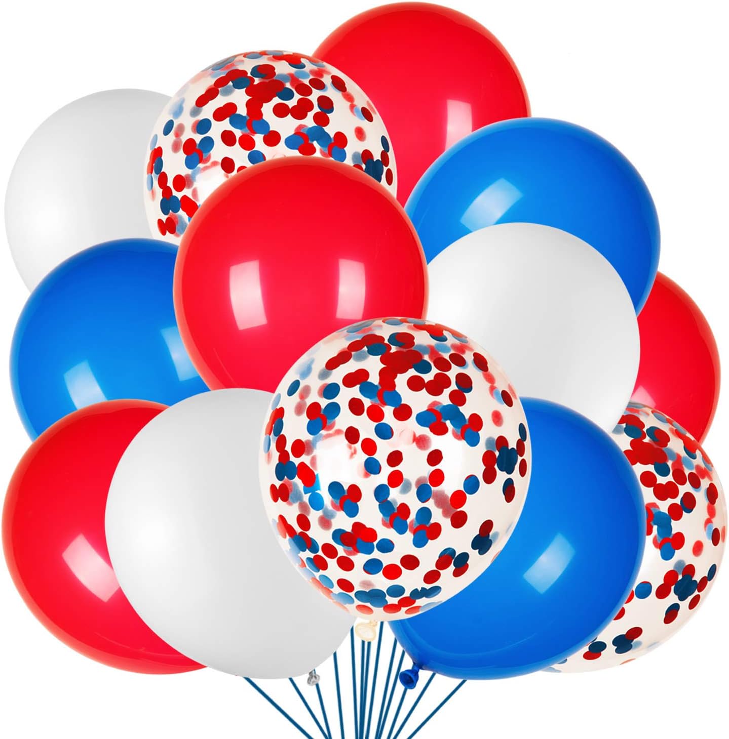 JOYYPOP 80 PCS Red White Blue Balloons 12 in with Confetti for 4th of July