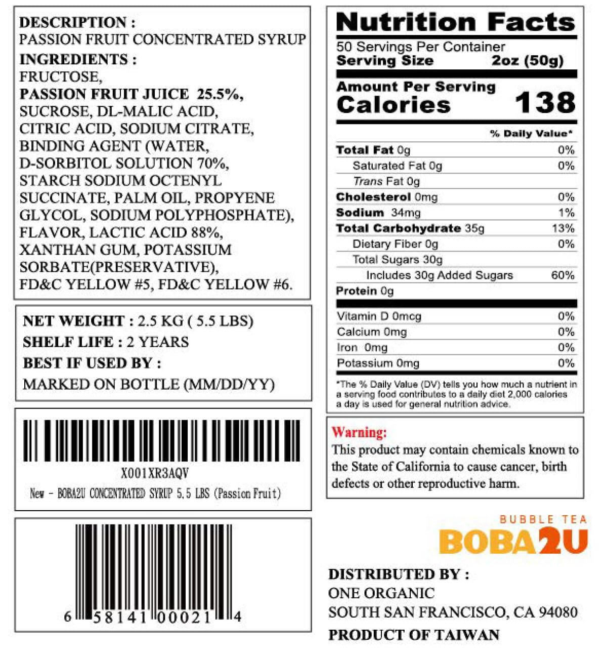 BOBA2U | CONCENTRATED SYRUP | 5.5 LBS (PASSION FRUIT)