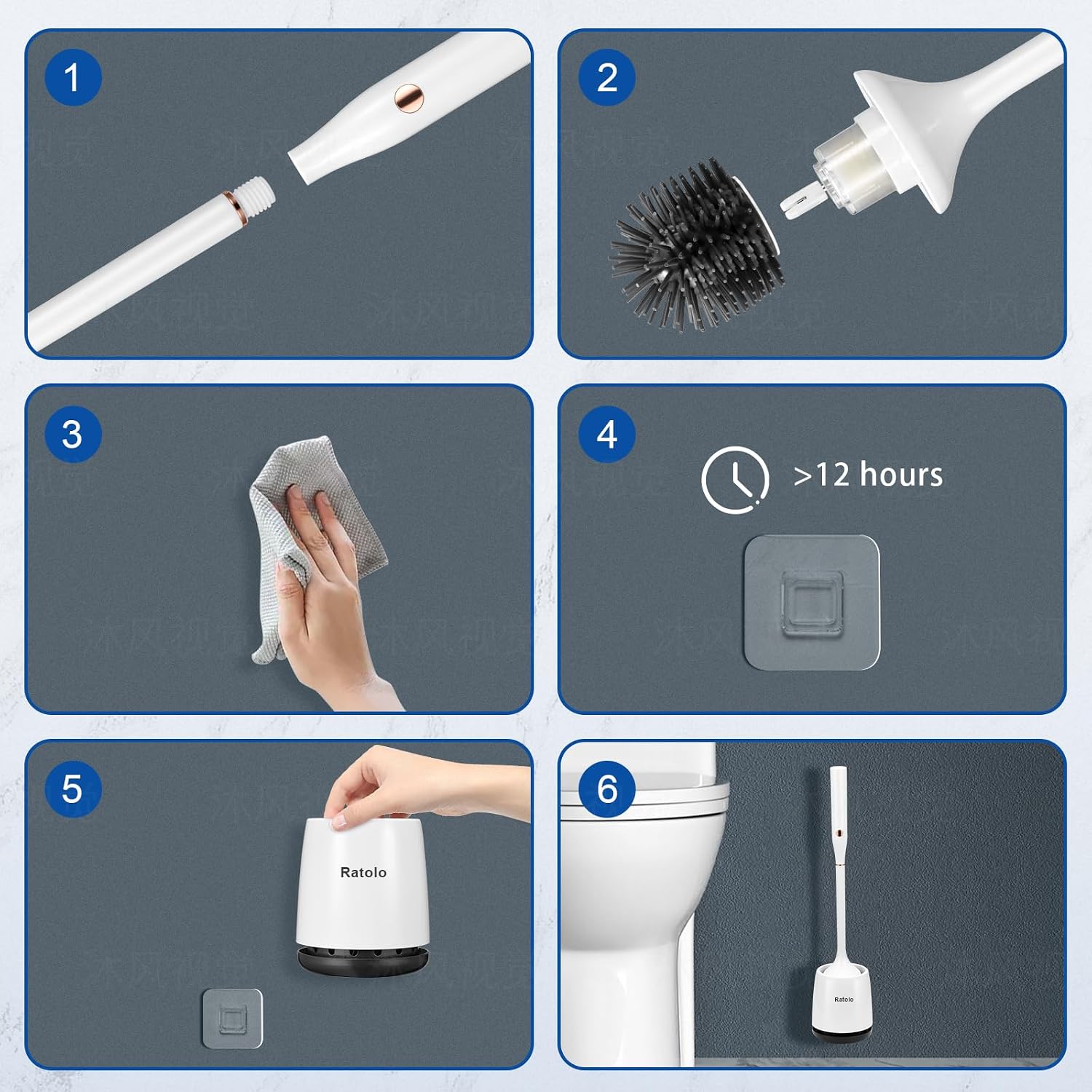 Electric Toilet Brush, Silicone Toilet Brush, Toilet Bowl Brush and Holder Set with Ventilated Holder, Toilet Brush, Floor Standing