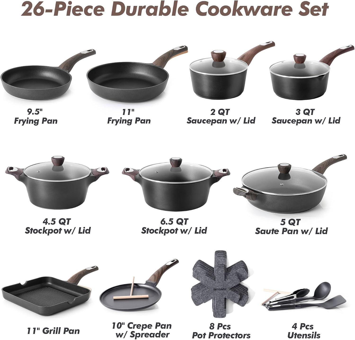 SENSARTE Ceramic Cookware Sets, Pots and Pans Set Non stick, Non toxic Healthy Induction Cookware, 26 Pcs Nonstick Kitchen Cooking Set, w/Frying Pans Set, Saucepans Set