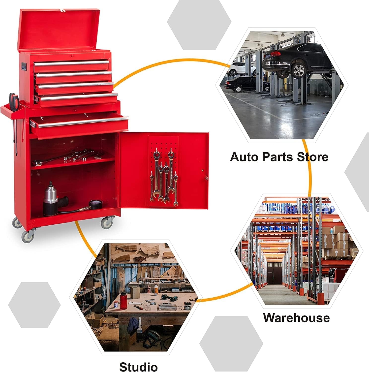 Road DAWG ATBT1204D-Red Torin Rolling Garage Workshop Tool Organizer: Detachable 4 Drawer Tool Chest with Large Storage Cabinet and Adjustable Shelf