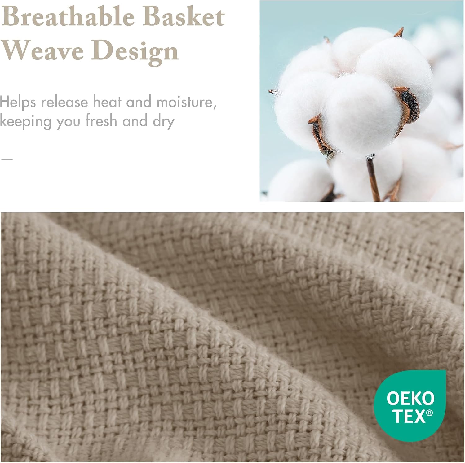 Madison Park 100% Cotton Breathable Queen Size Blanket for Bed, Blue | Freshspun Basketweave, All Season, Farmhouse Classic Bed Cover Full for Summer, OEKO TEX, Warm Home Essential For Couch, Sofa