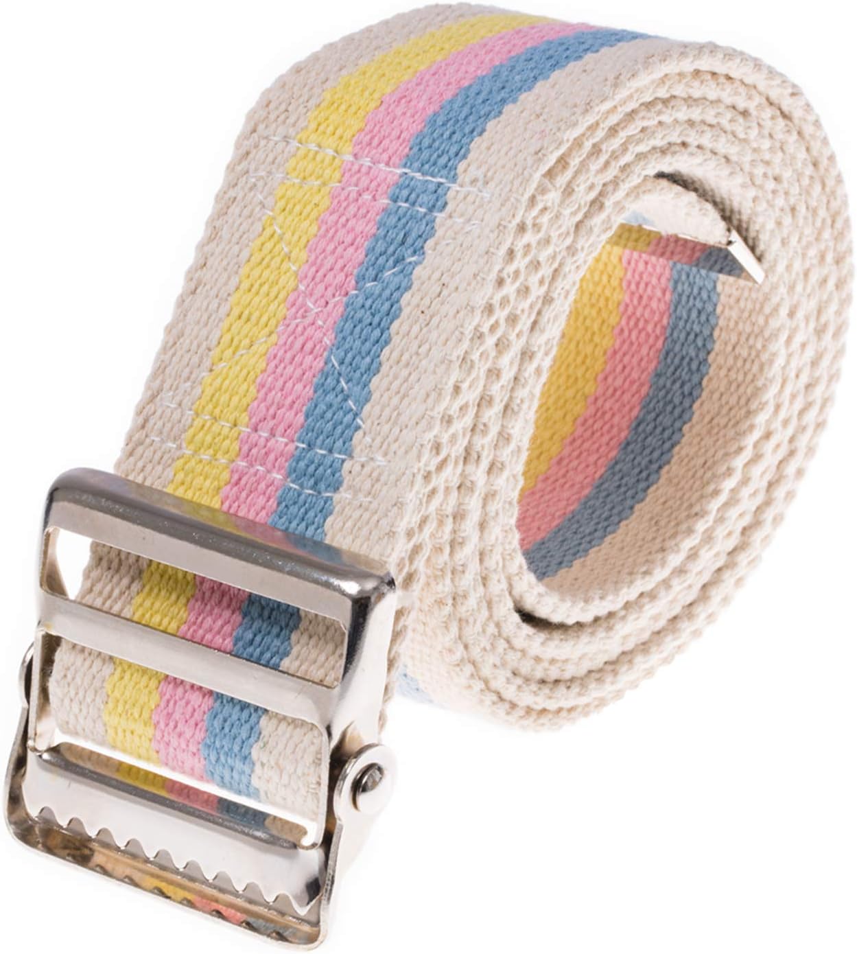 COW&COW Transfer and Gait Belt with Metal Buckle - Transfer Walking and Standing Assist Aid for Caregiver Nurse Therapist 2 inches (Beige with Stripes, 60")