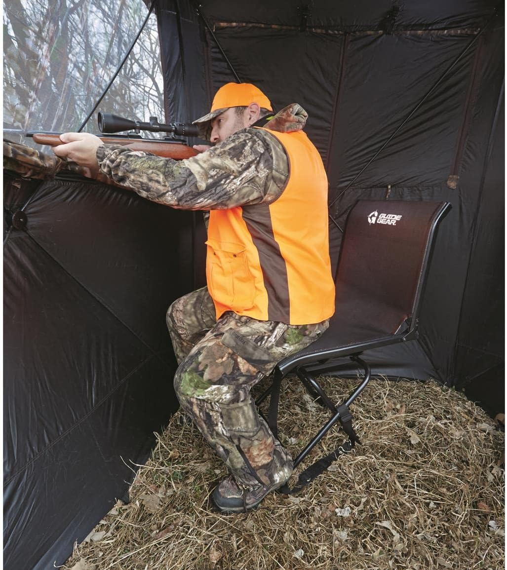 Guide Gear Big Boy Hunting Blind Chair, Portable Folding Seat for Shooting, Comfortable Spin Swivel, 500-lb. Capacity
