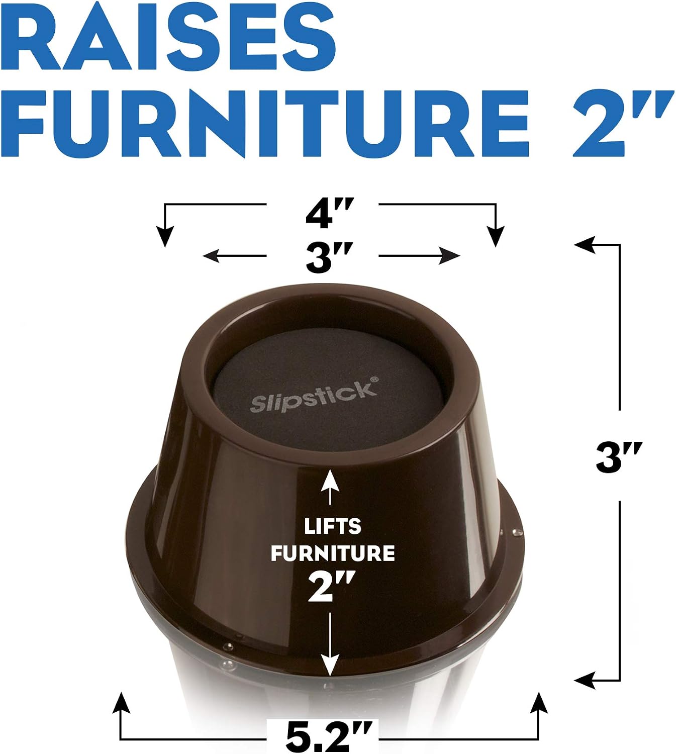 Slipstick CB654 2 Inch Lift Furniture Risers / Bed Risers, Adds 2" Height to Heavy Furniture or Beds (Set of 4) Supports 2, 000 lbs
