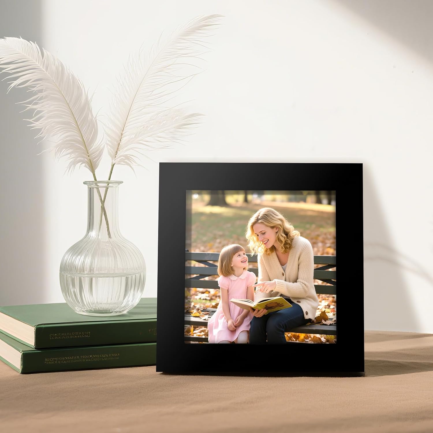Picture Frames 8x8 2 Pack Made of Solid Wood Black for Wall Mounting and Tabletop Display