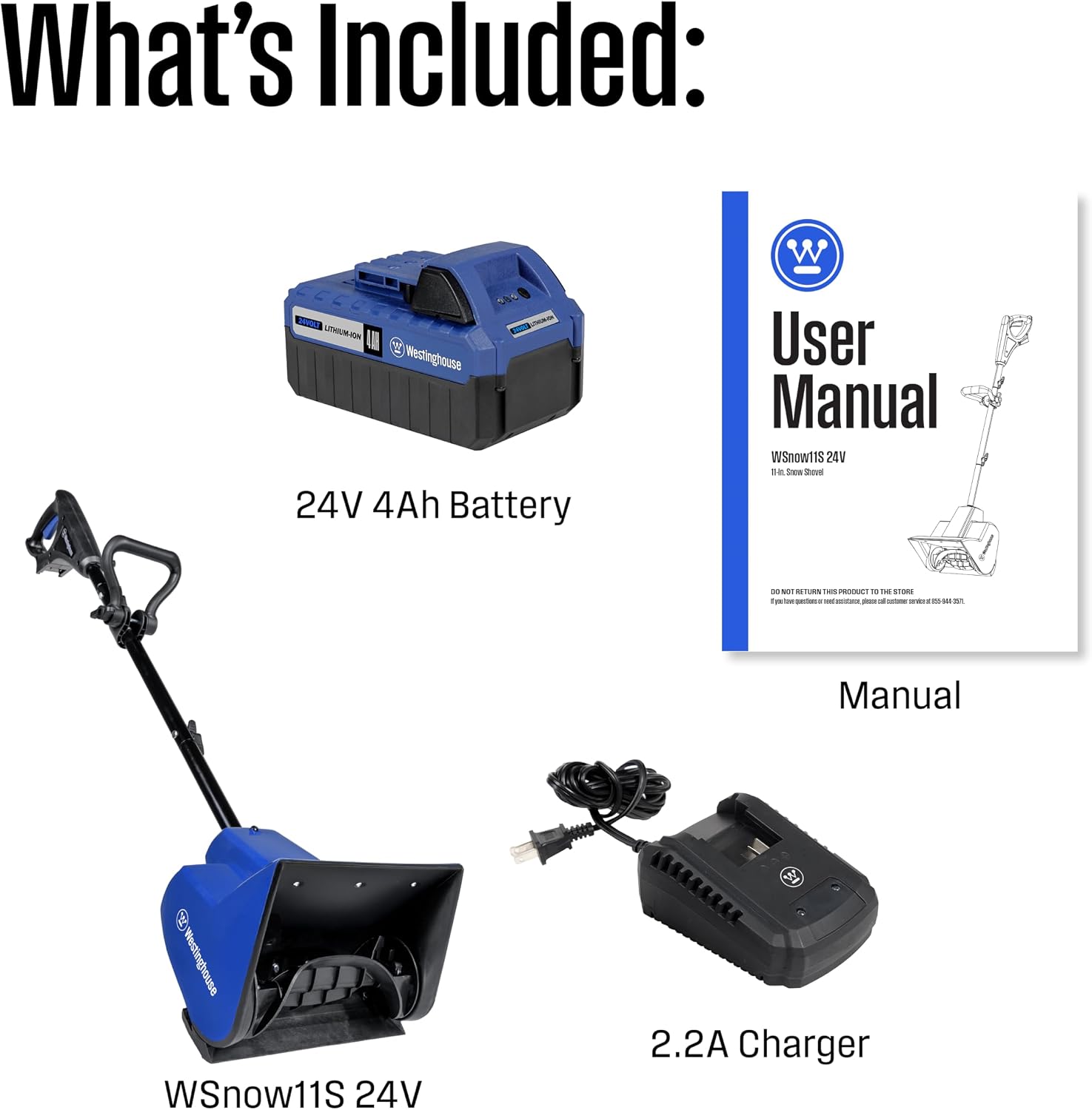 Westinghouse WSnow11S 24V Cordless Snow Shovel 11 Inch Kit, 24V 4Ah Battery, Fast Charger, Electric Snow Shovel with 20ft Throwing Distance, Plows 75lbs/min, Compatible with Snow Joe Batteries