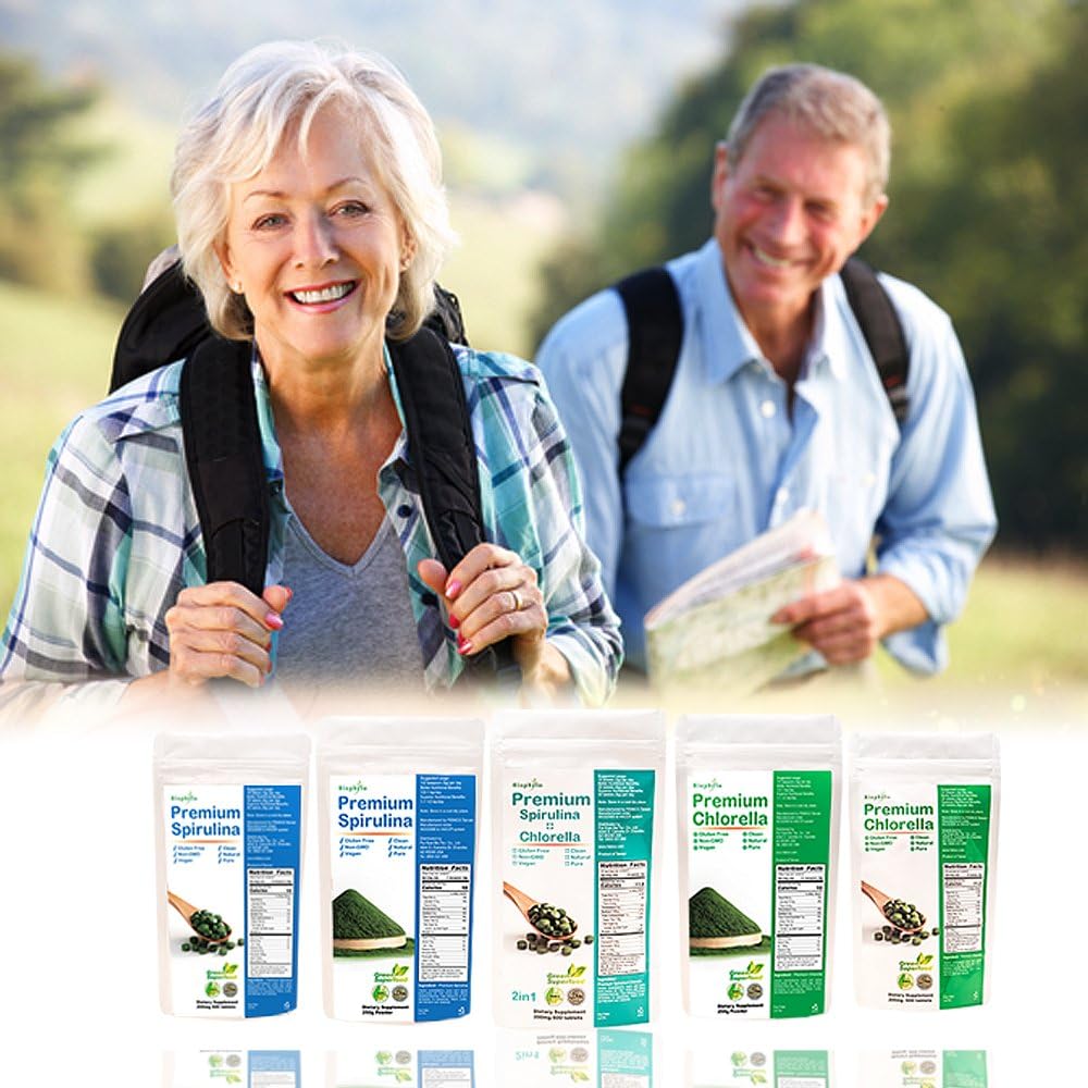 Biophyto-Chlorella Spirulina 2 in 1 Tablets- 1250 Counts- Broken Cell Wall- Vegan- 83 Days Supply- Phycocyanin, Protein- Non-GMO- Iron, Zinc, B12