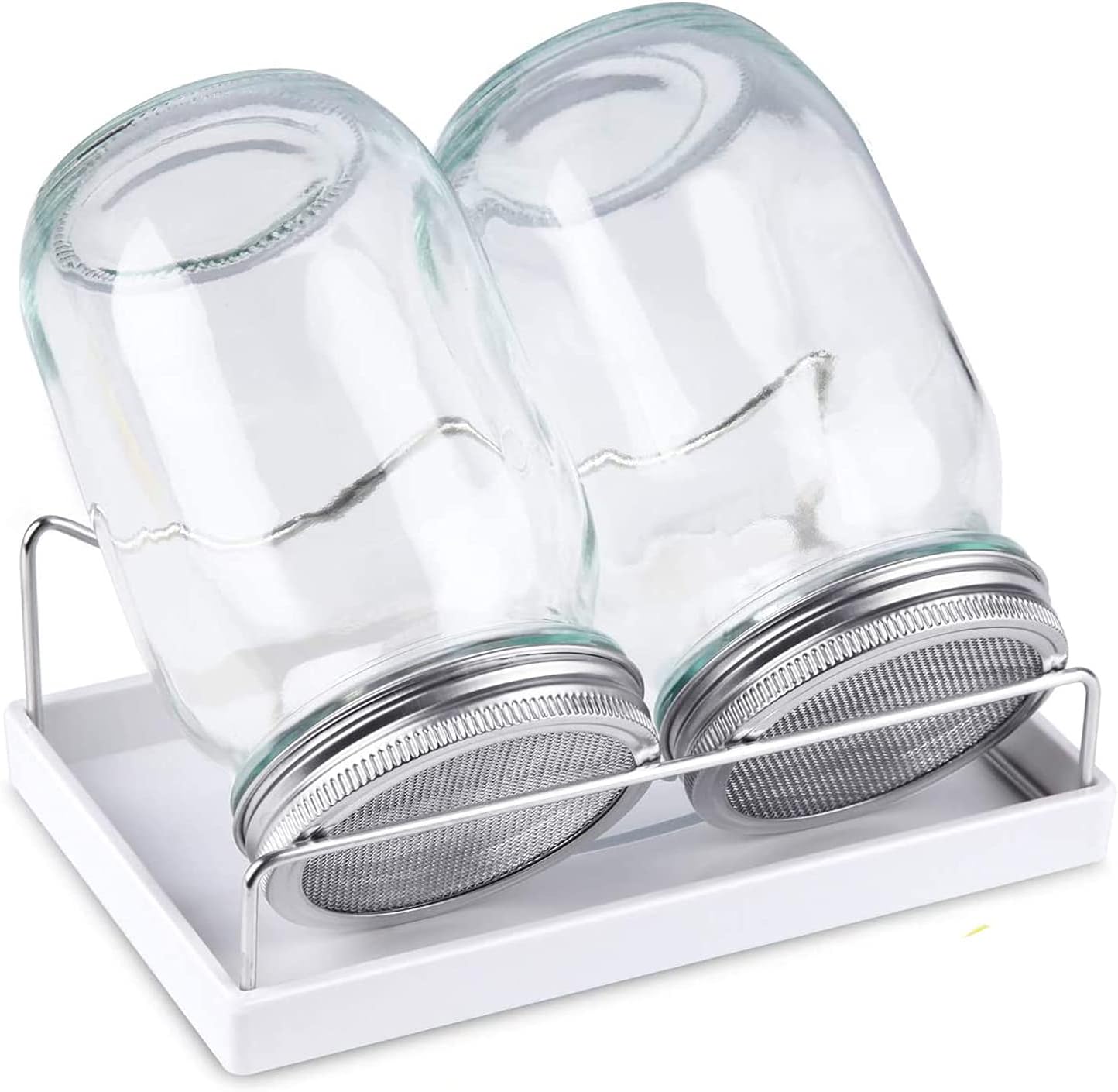 Sprouting Jar Kit-2 Wide Mouth Quart Mason Jars with 316 Stainless Steel Screen Sprout Lids, Drip Tray, Stand | Seed Sprouter Set for Growing Broccoli