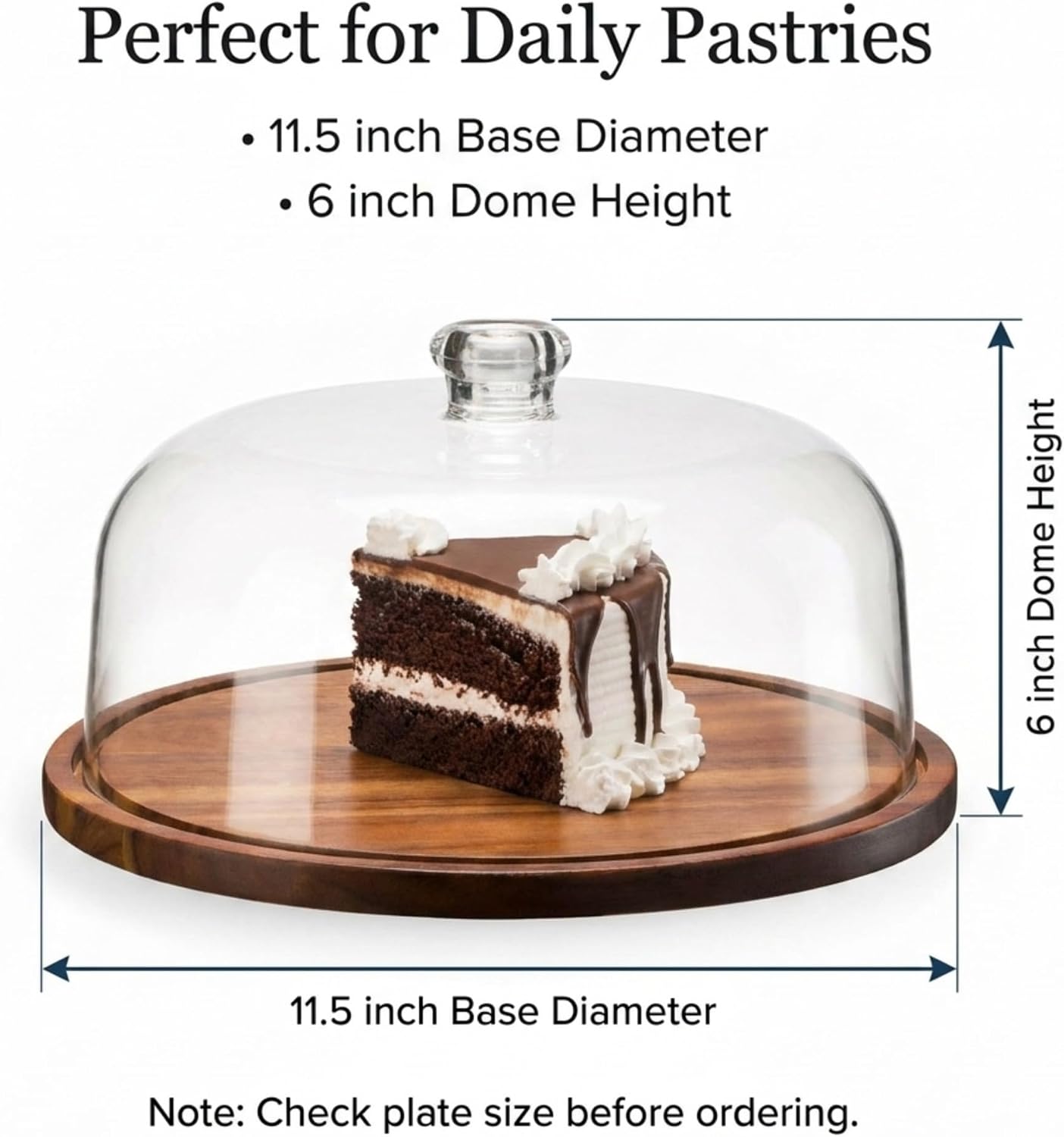 Godinger Cake Stand, Cake Plate Server Platter with Dome, Acacia Wood and Shaterproof Acrylic Lid