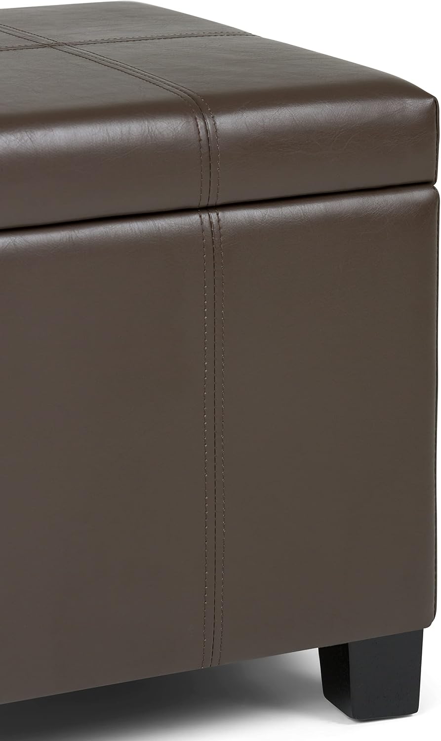 SIMPLIHOME Dover 36" Wide Vegan Leather Storage Ottoman in Midnight Black | Distressed umber brown, contemporary ottoman with lift-top and safety hinges; rectangle storage bench for living room.