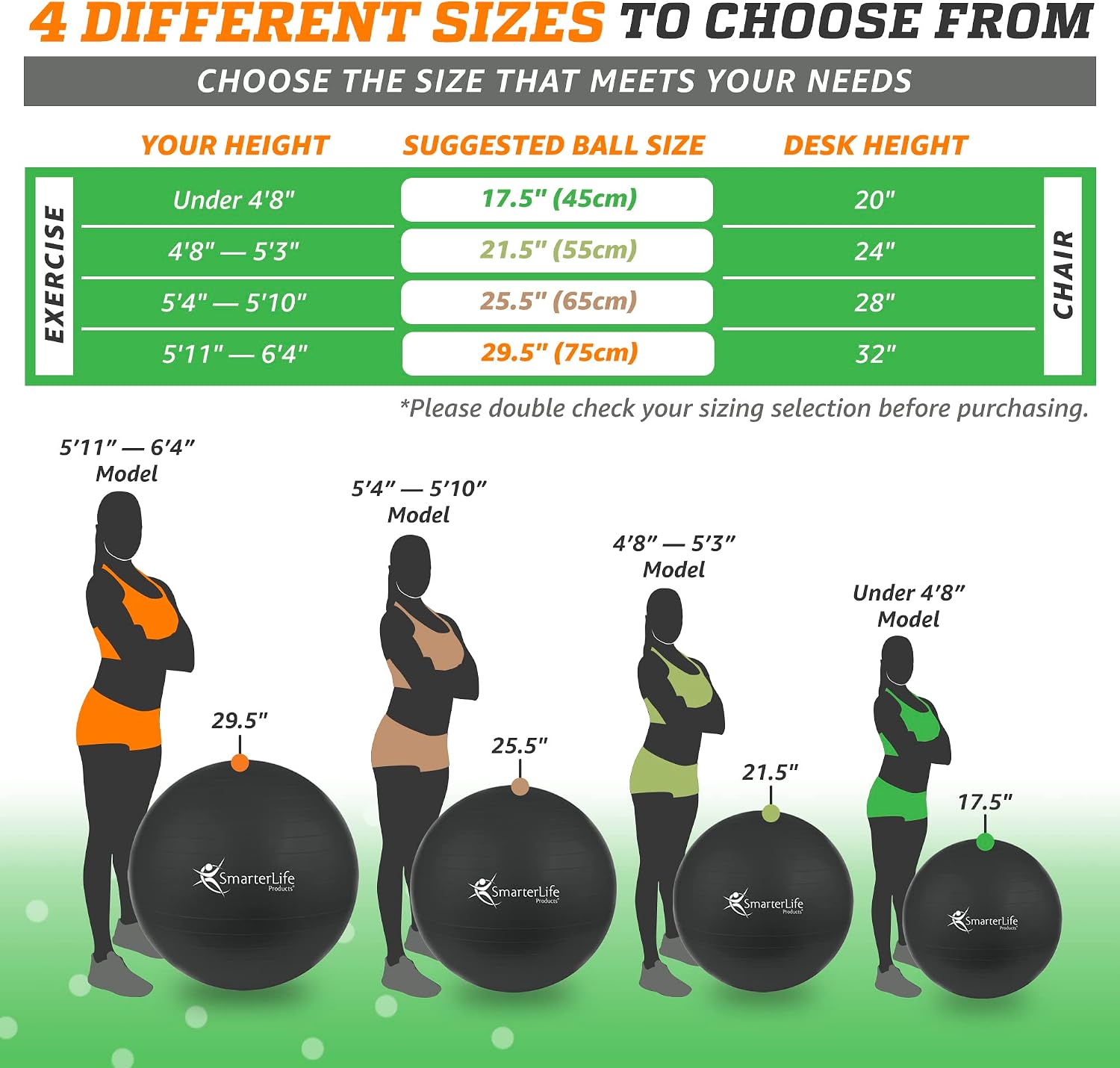 SmarterLife Exercise Ball, Yoga Ball for Gym, Balance, Stability, Pregnancy