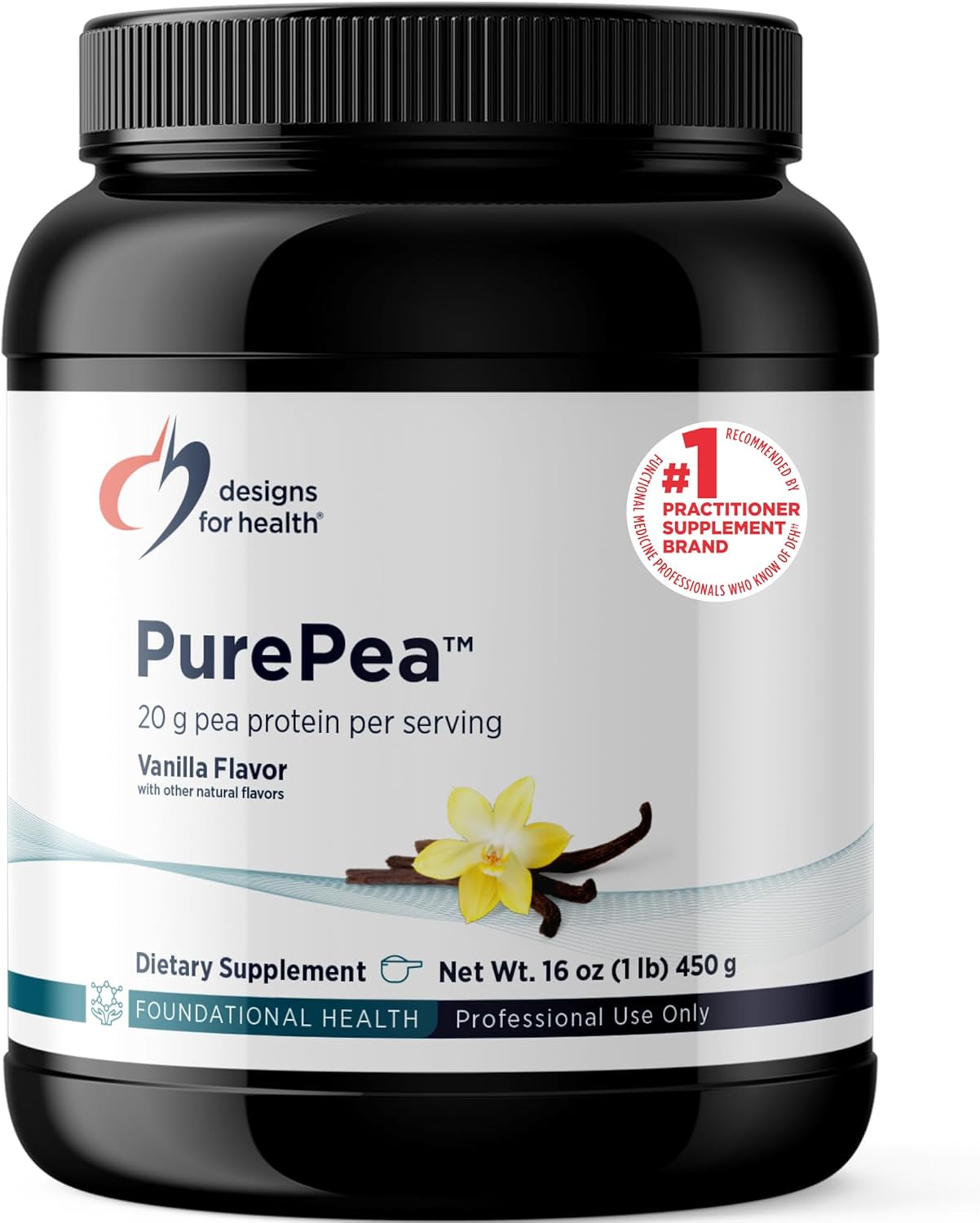 Designs for Health PurePea - 20g Vegan Pea Protein, Non-GMO Natural Drink Mix Powder Supplement, Vanilla (15 Servings / 450g)