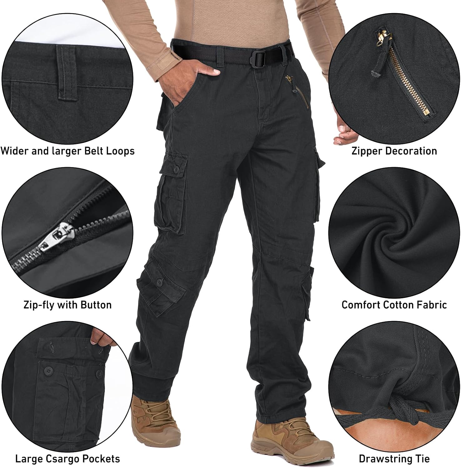 Mens Cargo Pants Camo Work Tactical Rip Stop BDU Casual Army Military Pants | 100% Cotton,Wear Resistant,Breathable,Sweat-absorbent,Men's Wild Cargo Pants with 8 Pockets,Relaxed Loose Fit Hiking Pants