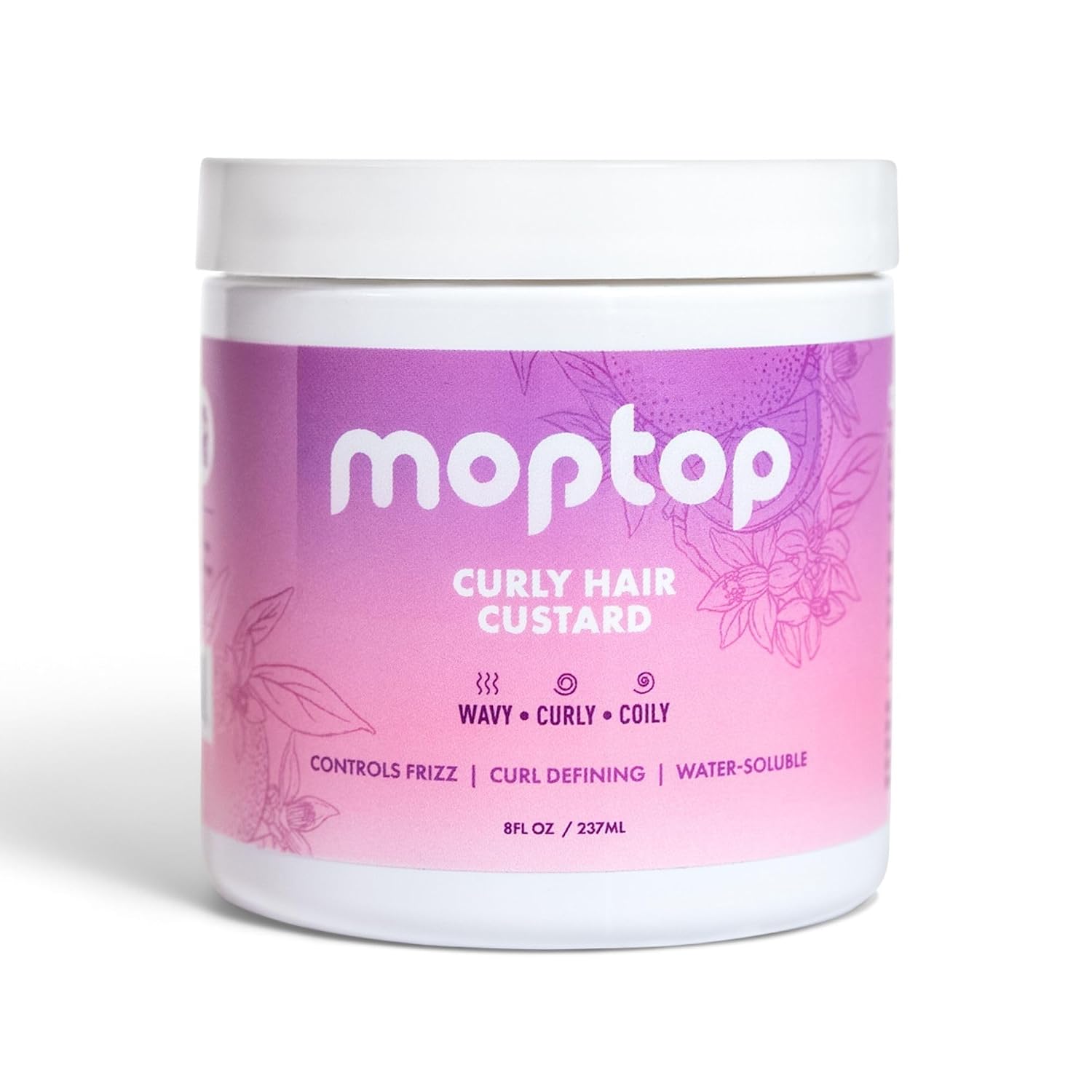 MopTop Curly Hair Gel Custard - Styling Gel for Moisturizing and Defining Soft Curls, Lightweight and Anti Frizz, Curly Hair Products for Waves, Coils & Kinks (Citrus Kumquat, 8oz)