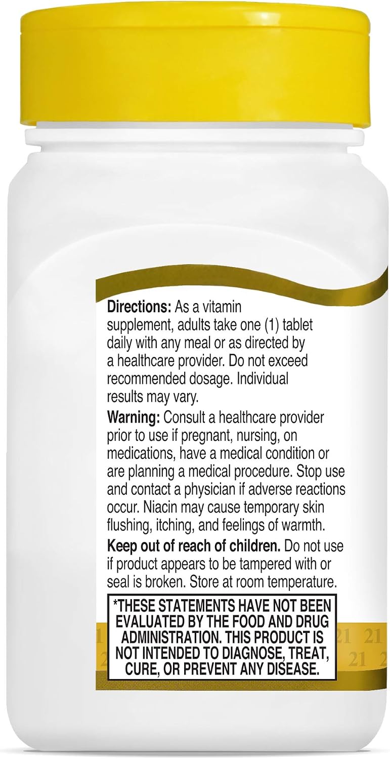 21st Century Niacin 500mg Prolonged Release Tablets, Vitamin B3, 100ct | Vitamin B3 Niacin 500 mg, Energy Metabolism, Heart & Nervous System Support, Prolonged-Release Formula, Non-GMO, Gluten Free