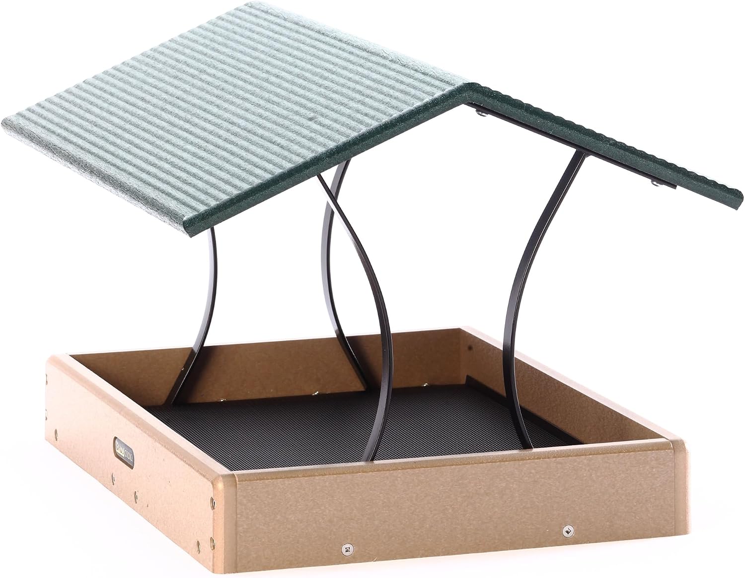 Birds Choice SNFT-300 Fly-Thru Feeder, Recycled Pole Mounted Bird Feeder, Large, Taupe/Green | Recycled Plastic Platform with Roof, Welcomes Cardinals, Jays and Other Wild Birds, 19in x 15.75in x 13in