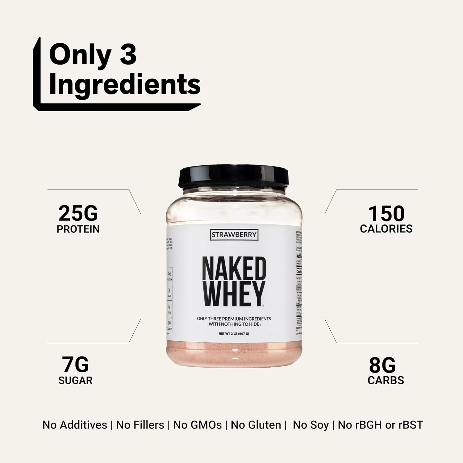NAKED Whey 5LB 100% Grass Fed Unflavored Whey Protein Powder - Only 1 Ingredient, NSF Certified, Undenatured, Gluten Free, Soy Free, Promote Muscle Growth and Recovery - 76 Servings
