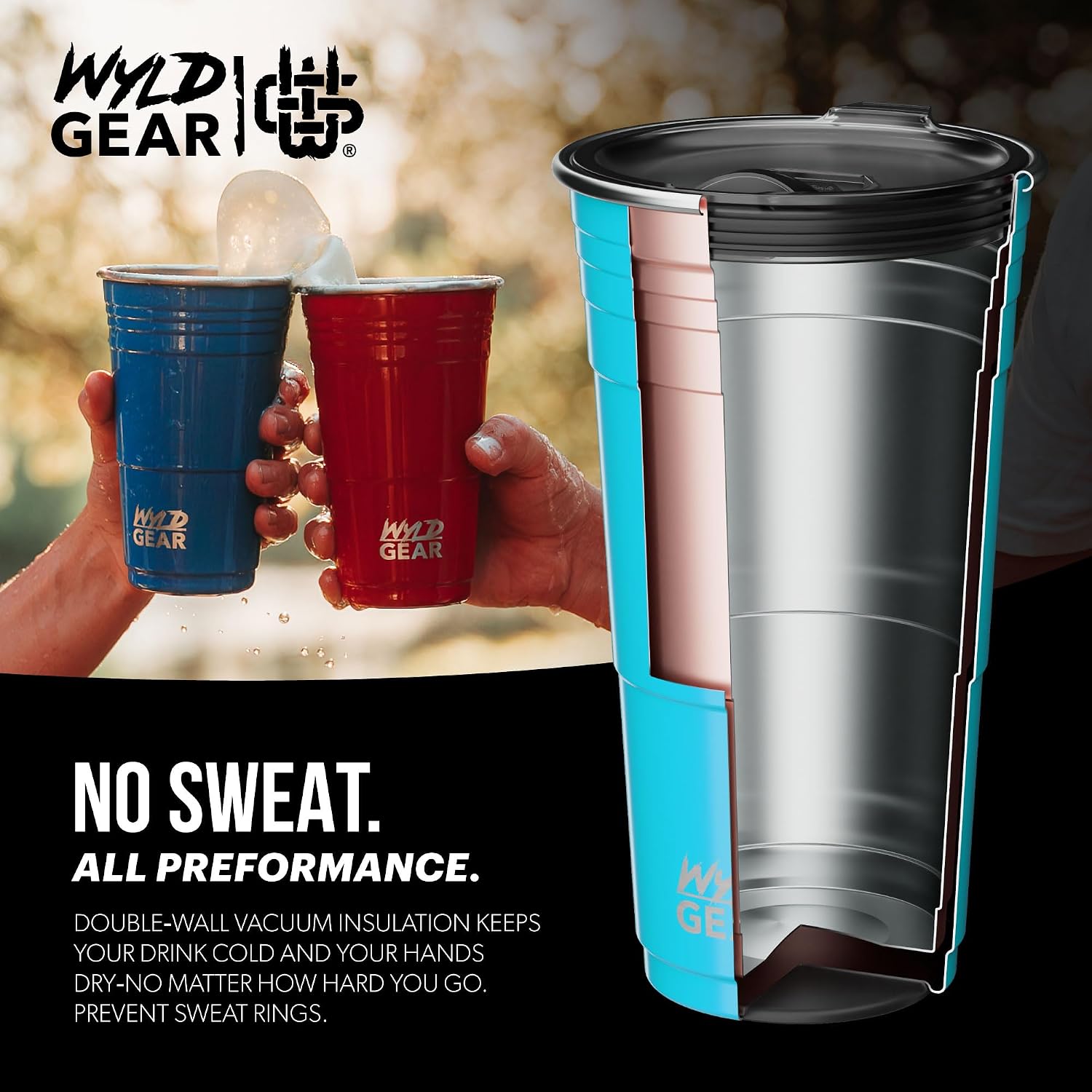 Wyld Gear Party Cup 24oz Red Stainless Steel Reusable Metal Cup with Lid