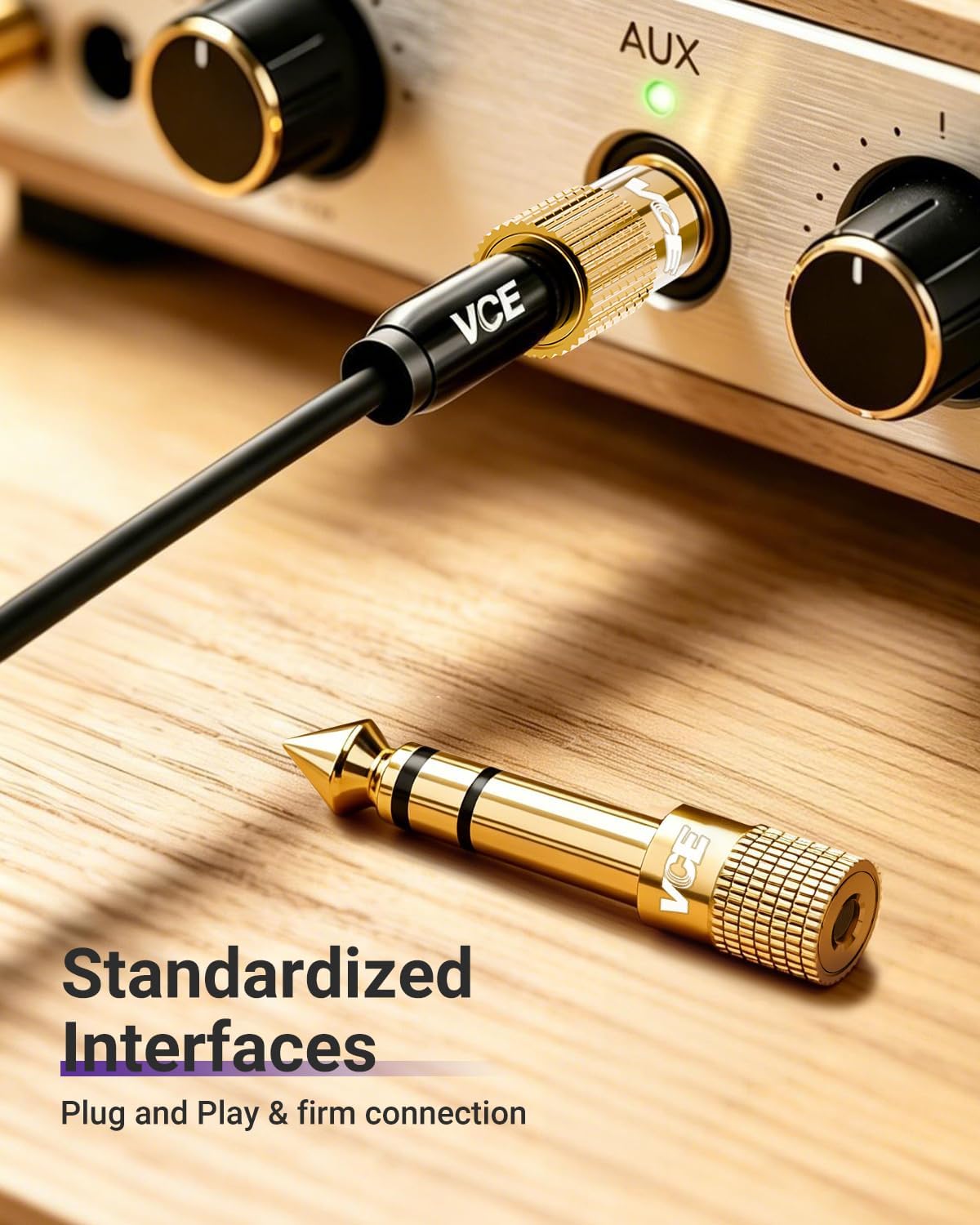 VCE 3.5mm to 1/4 Adapter Stereo Headphone Adapter, 24K Gold-Plated, 2-Pack | Seamless Audio Connection, Premium Sound Fidelity, Secure TRS Connection for Aux Cable, Guitar Amplifier, Headphone