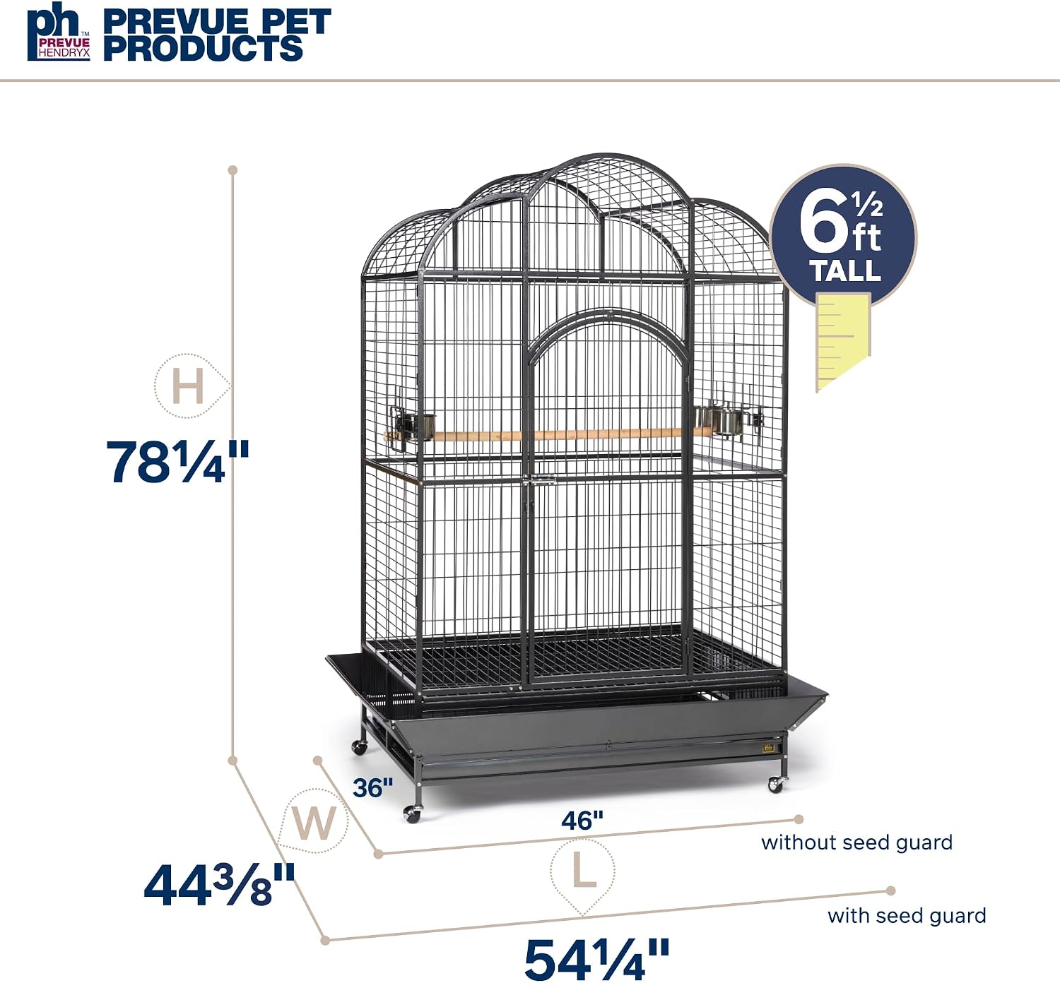 Prevue Pet Products Steel Bird Flight Cage with Wheels - Black, Large | Large Birdcage for Parakeets, Canaries, Finches, Cockatiels, Lovebirds, & Green Cheeks, Metal Standing Birdcage