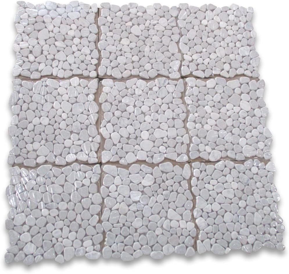 Carrara Mix Cinderalla Grey Marble River Rocks Pebble Stone Mosaic Tile Tumbled Kitchen Bath Wall Floor Backsplash Shower (1 Sheet)