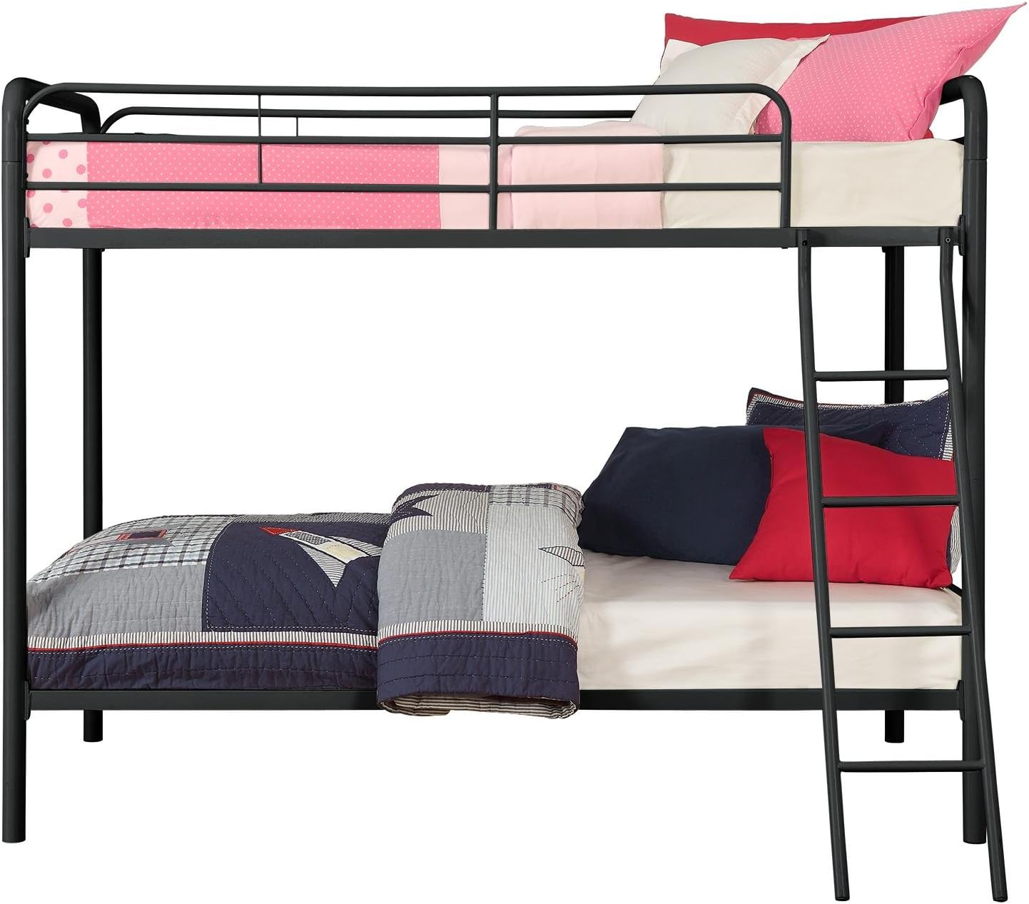 DHP Twin-Over-Futon Convertible Couch and Bed with Metal Frame, Ladder and Guardrails - Black
