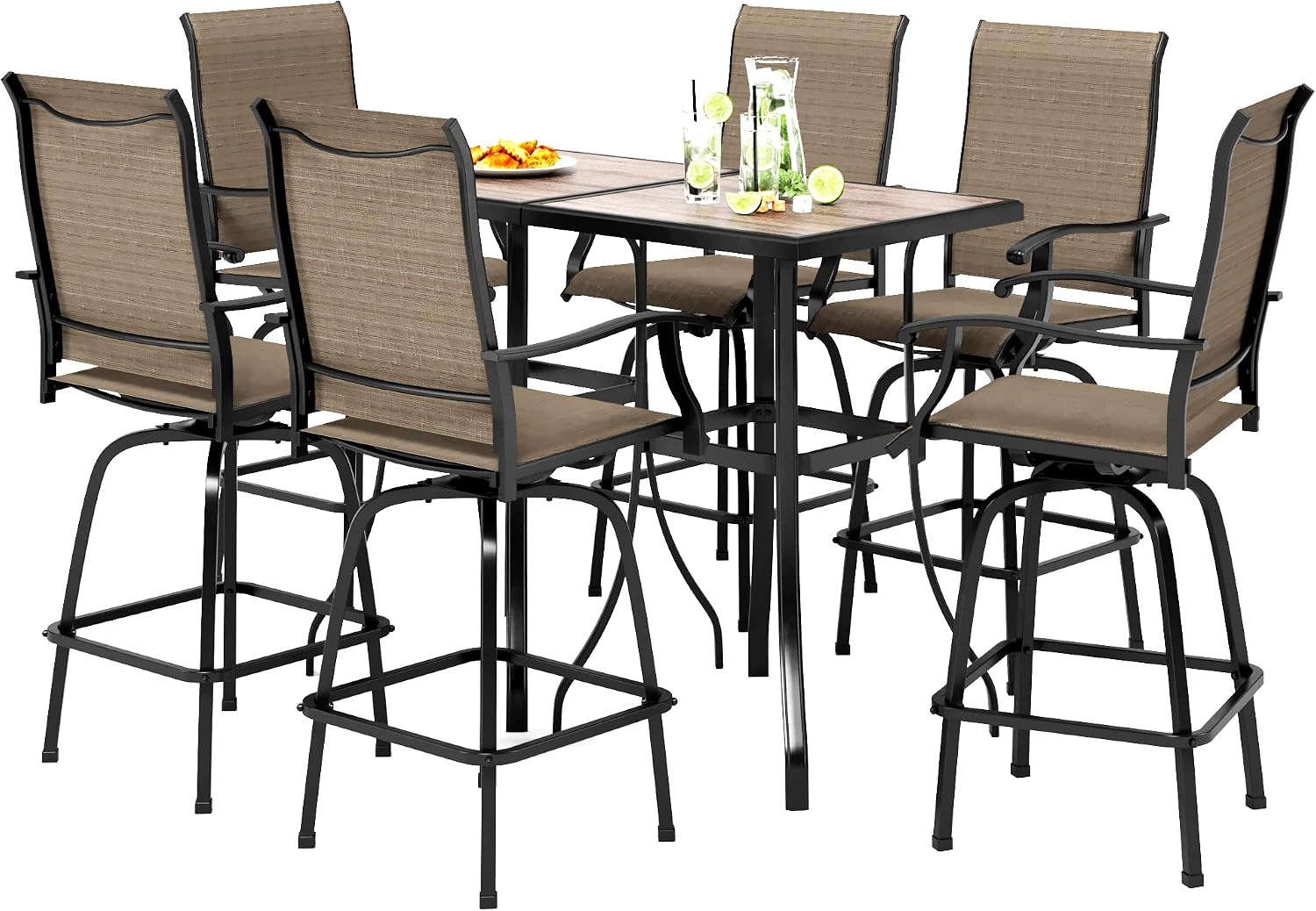 PHI VILLA Bar Height Patio Table and Chairs Set for 2