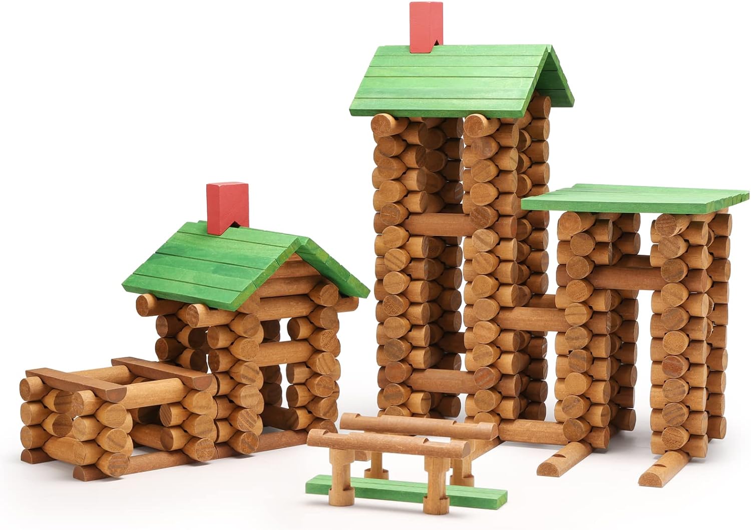 SainSmart Jr. 450 PCS Wooden Log Cabin Set Building House Toy for Toddlers, Classic STEM Construction Kit with Colorful Wood Logs Blocks for 3+ Years Old