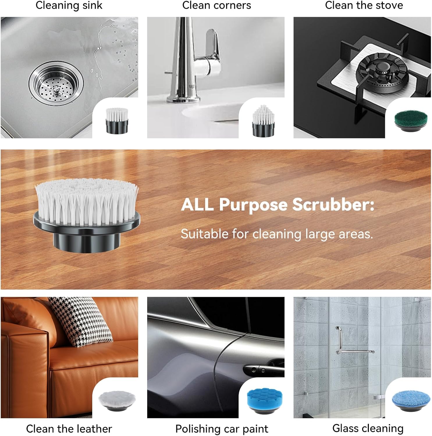 Electric Spin Scrubber Replacement Brush Heads, 7 Pcs Set Suitable for Cordless Power Scrubber, for Bathroom, Kitchen,