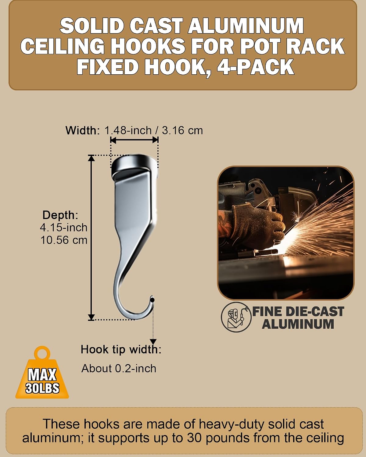 Cooks Standard Classic Fixed Pot Rack Solid Cast Pan Hooks, Set of 4