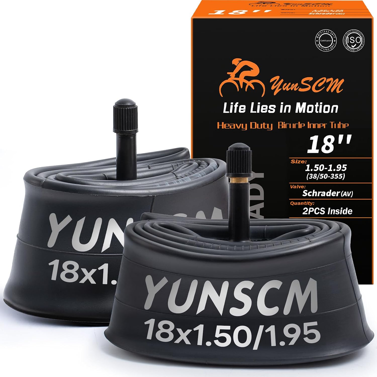 YUNSCM 2-PCS 18'' Bike Tubes 18x1.50/1.95-1.75/2.25 Heavy Duty 18" Bicyle Tubes Schrader Valve for 18x1.50/1.75/1.95/2.125/2.20/2.25 Bike Bicycle