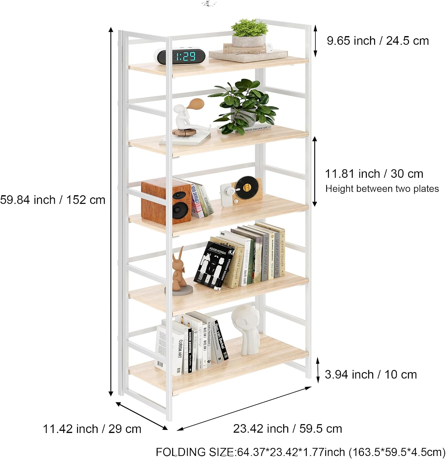 Vintage Multifunctional Folding Bookshelf, No-Assembly Plant Stand Storage Rack Shelves for Home Office (Fire, 5-Tier)