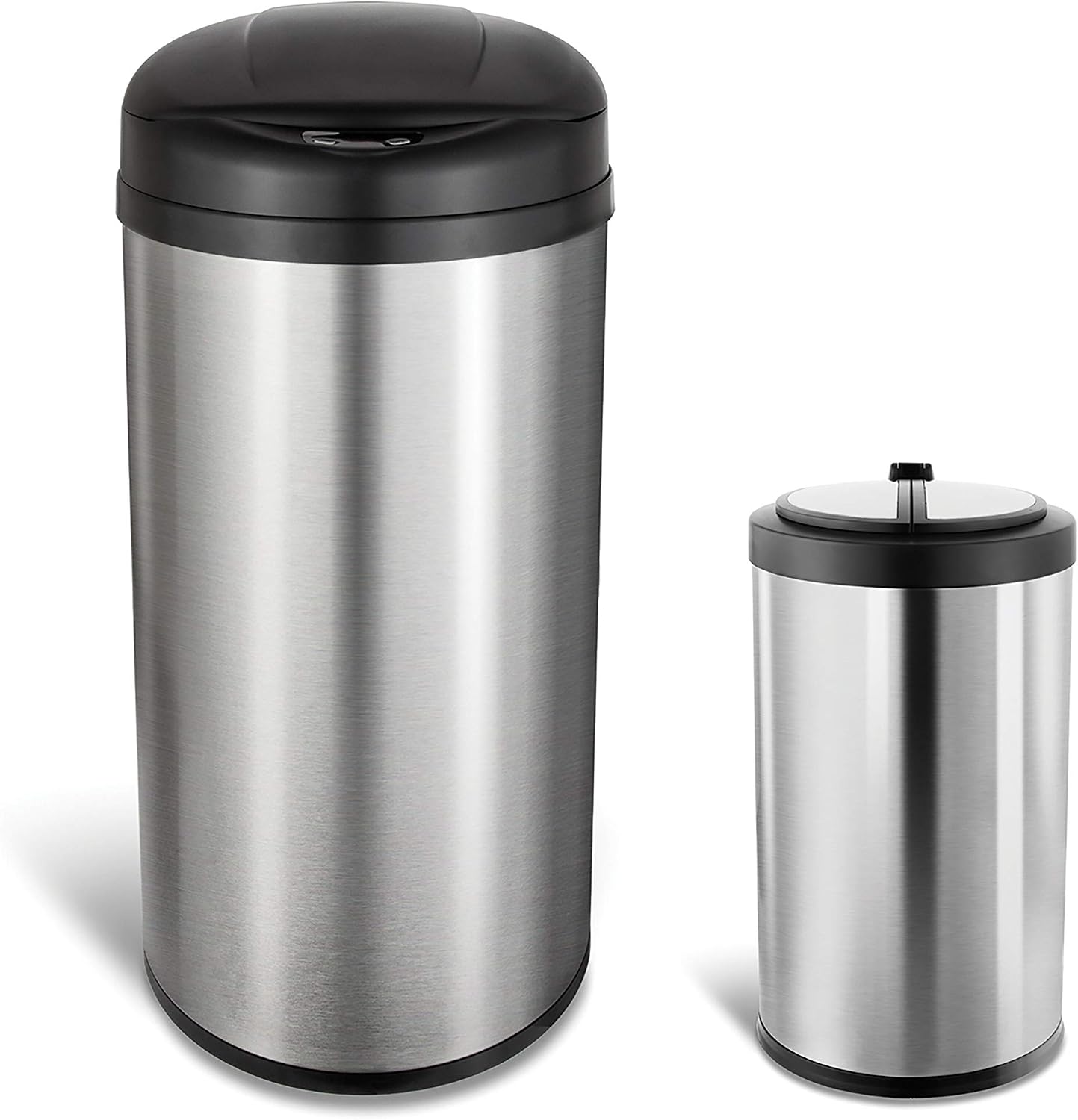 NINESTARS CB-DZT-50-98-1C Automatic Touchless Motion Sensor Oval & Rectangular Trash Can Combo Set, 13.2 Gal. 50 L. & 2.1 Gal.8 L., Stainless Steel