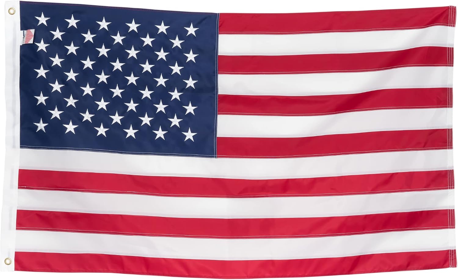 American Flag 5x8 ft Embroidered Stars Sewn Stripes | Embroidered USA flag with vivid colors and quadruple stitched fly end for enhanced durability. Features 210D Nylon