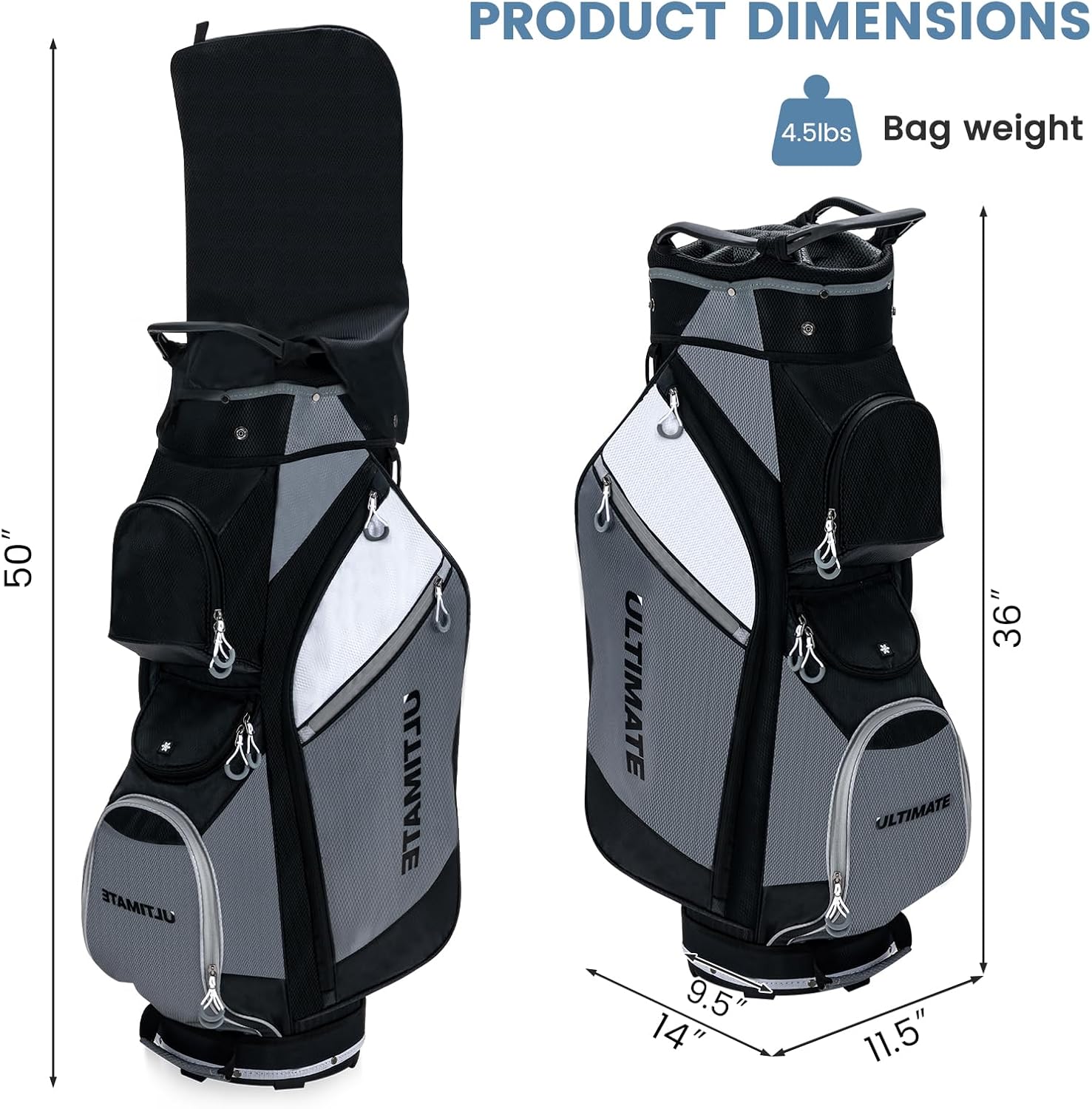 ULTIMATE Golf Cart Bag w/14 Way Top Dividers, Lightweight Golf Stand Bag w/Rain Hood & 7 Zippered Pockets Including a Cooler Pocket, Umbrella Holder