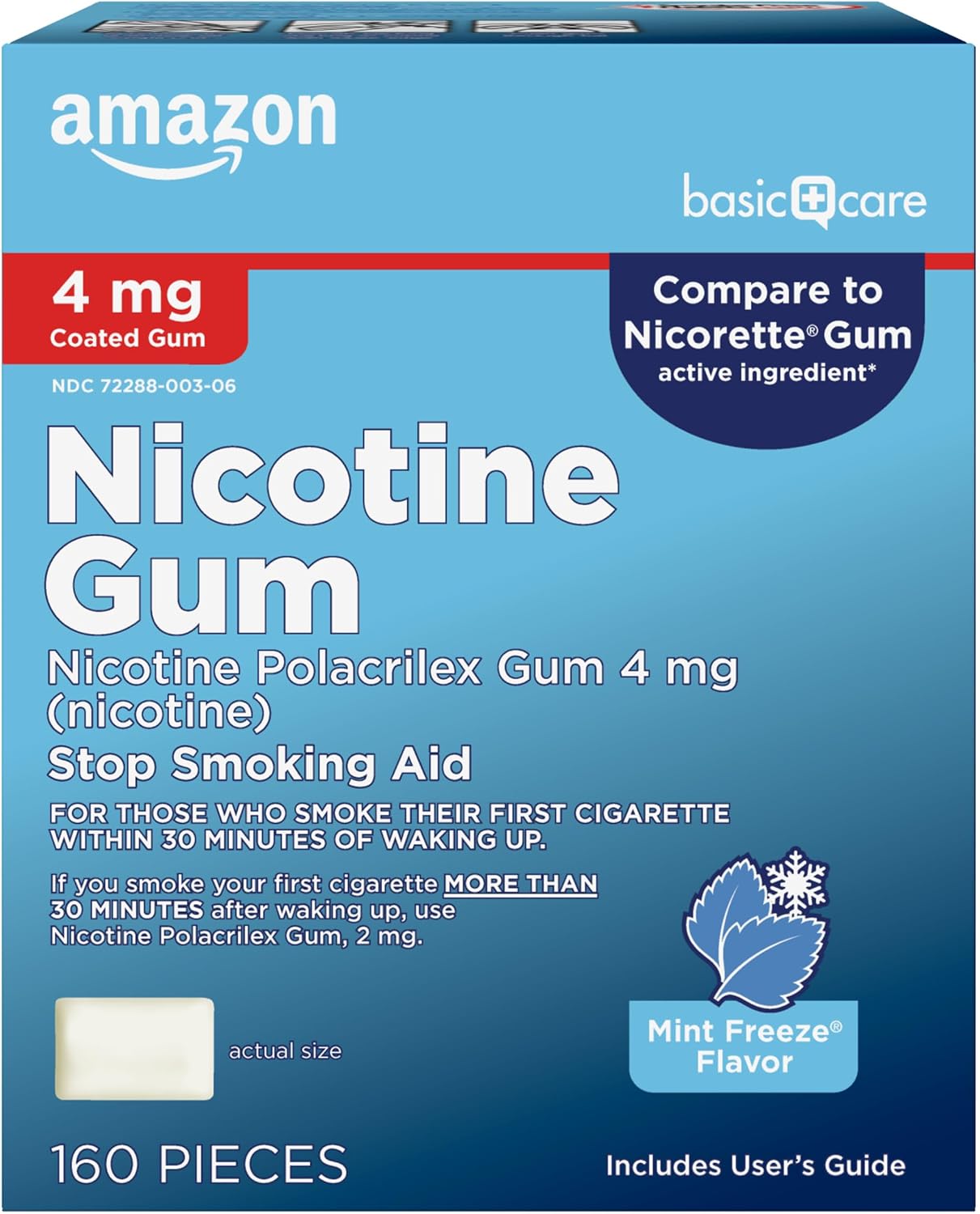 Amazon Basic Care Nicotine Polacrilex Coated Gum 4 mg (nicotine), Cinnamon Flavor, Stop Smoking Aid, Quit Smoking, Reduces Nicotine Cravings, 160 Count