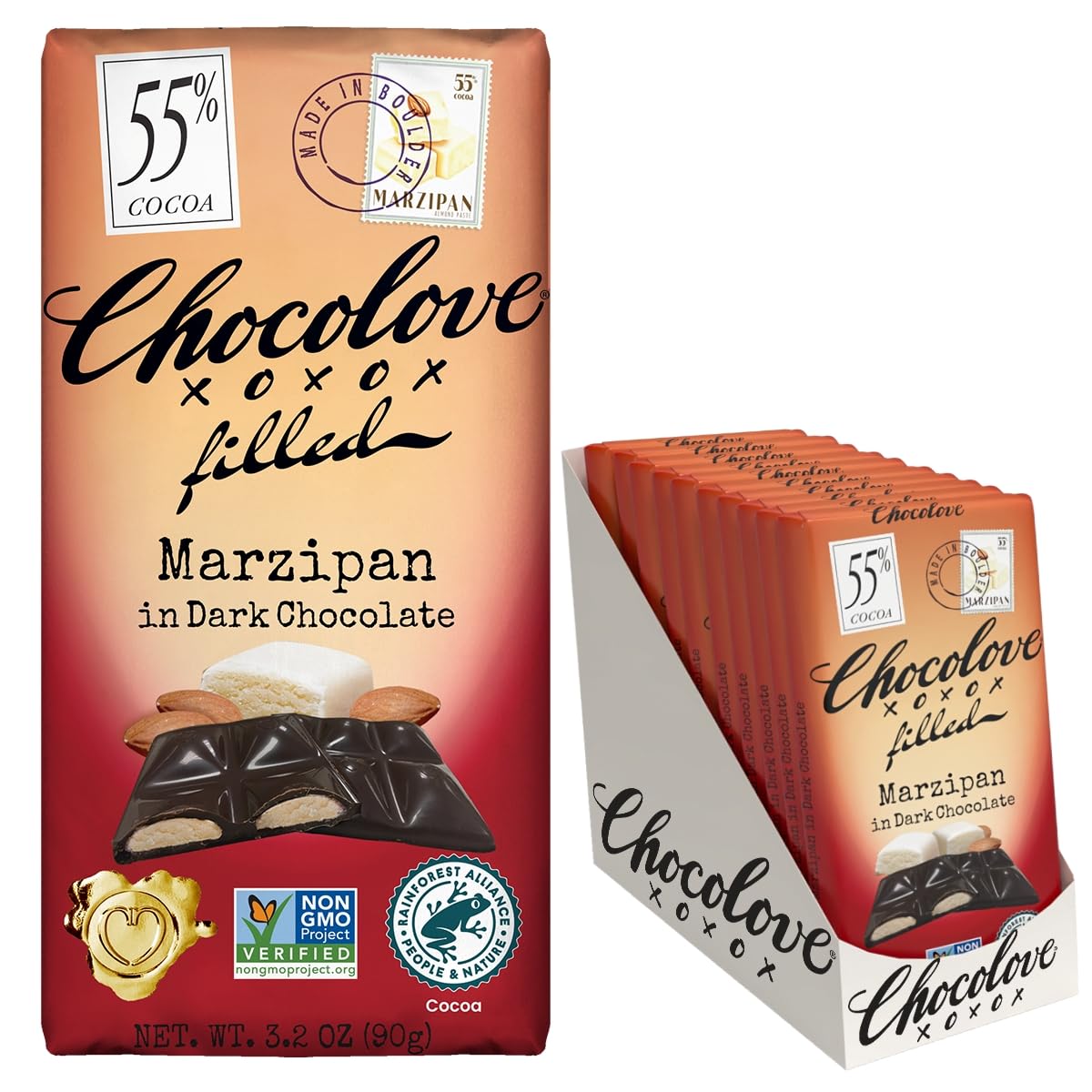 Chocolove Salted Caramel Chocolate Bars | 55% Cocoa | Silky Caramel with a Hint of Salt | Made with Premium Chocolate | Non-GMO, & Gluten-Free, 3.2 oz Bar (10 Pack)