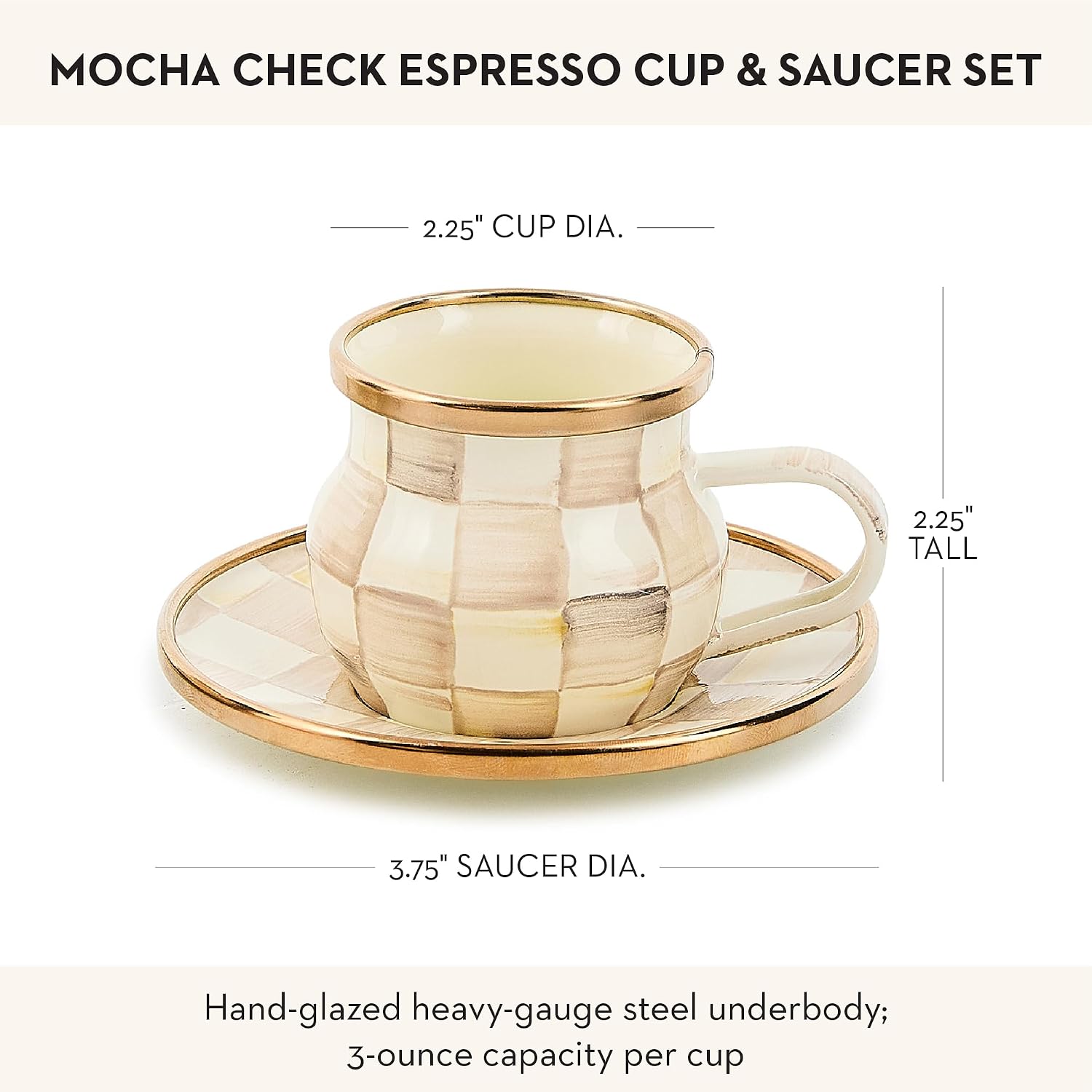 MACKENZIE-CHILDS Espresso Cup & Saucer Set, Black-and-White Courtly Check