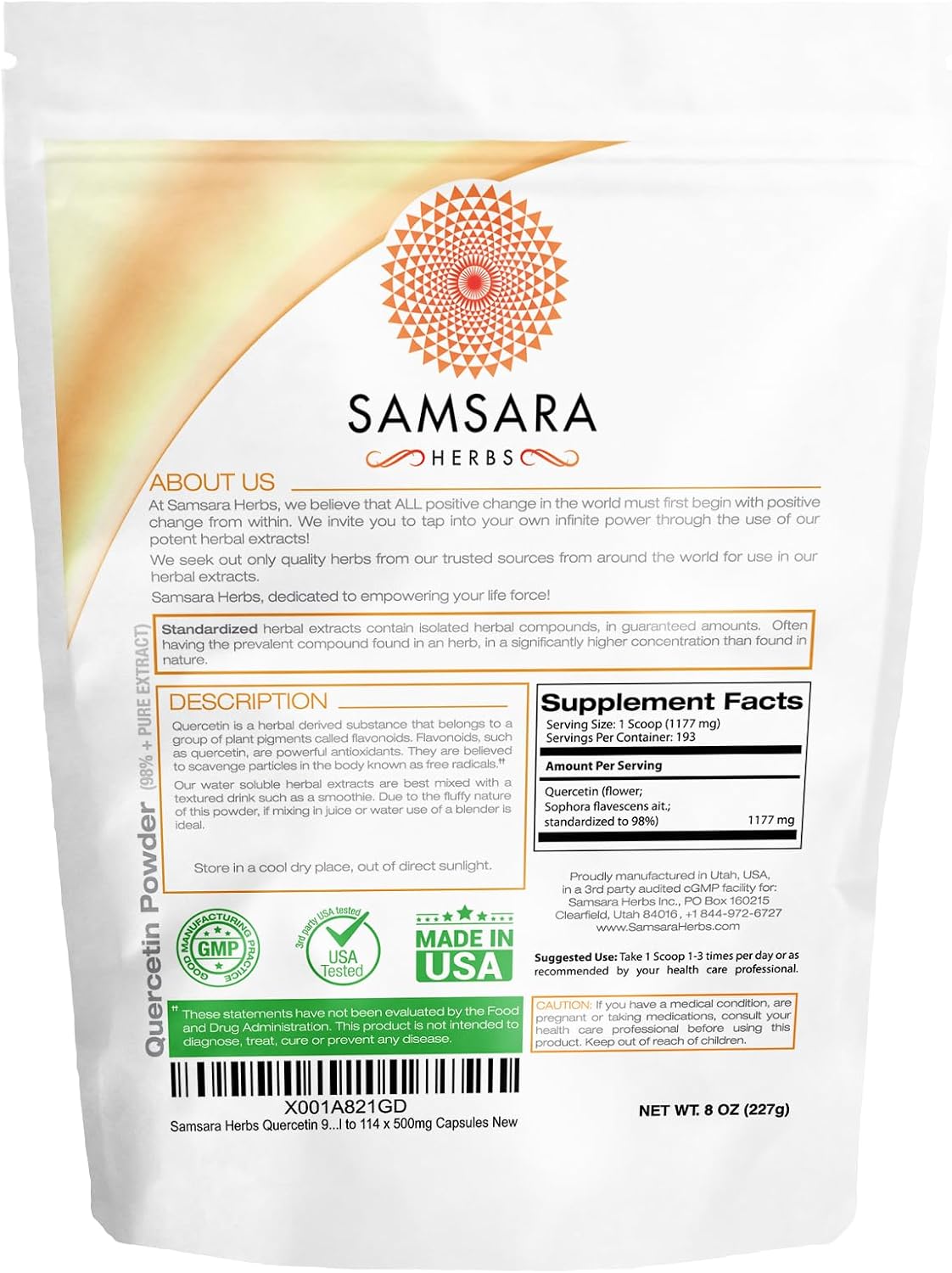 Samsara Herbs Quercetin - 98%+ Pure Extract Powder (2oz/57g)