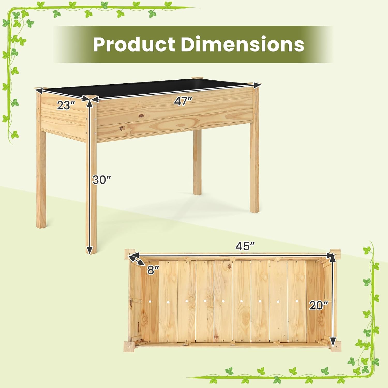 GIANTEX Raised Garden Bed on Wheels, Wood Planter Box with Legs, Liner, Drain Holes, Elevated Garden Bed for Vegetables