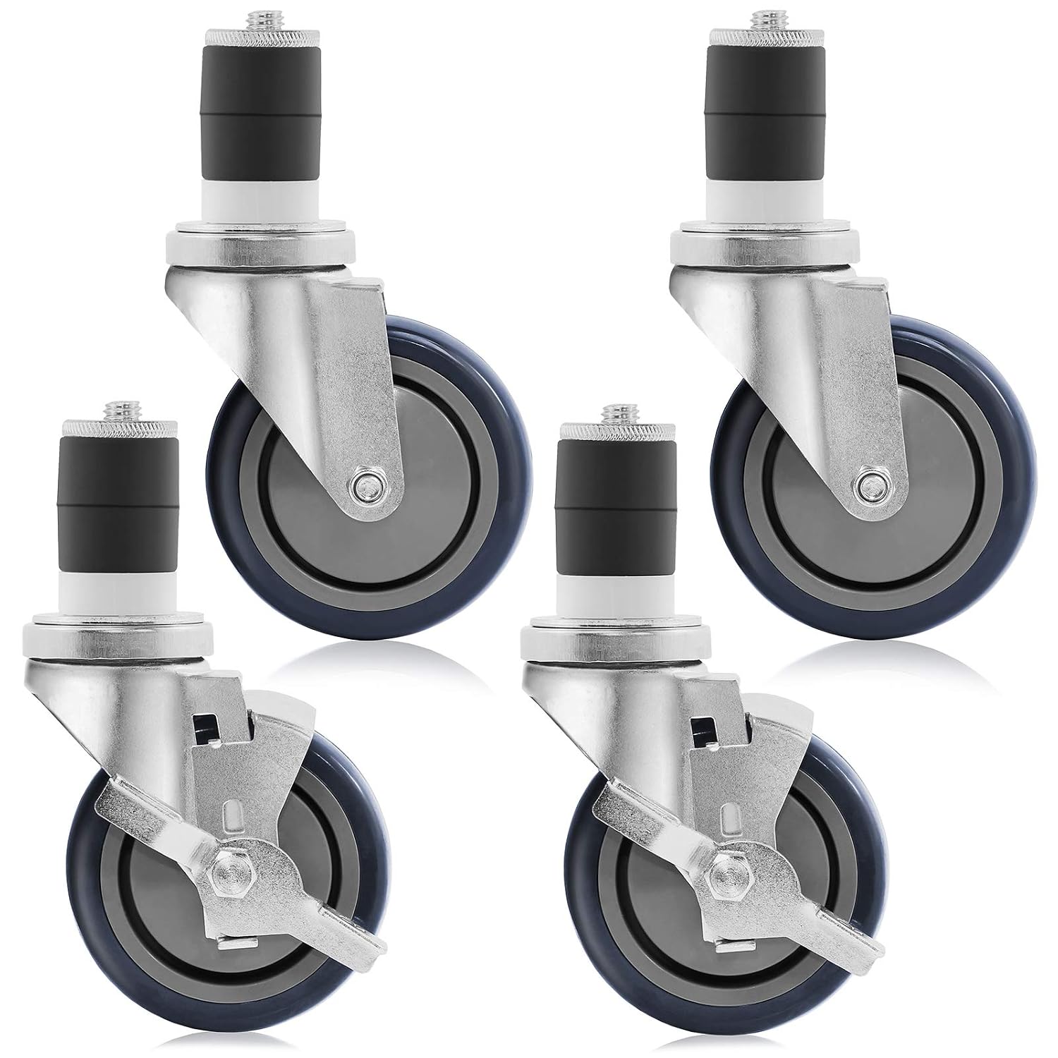GRIDMANN 4 inch Caster Wheel Set for Commercial Kitchen Prep Tables, 2 Wheels with Brakes, 2 Without Brakes