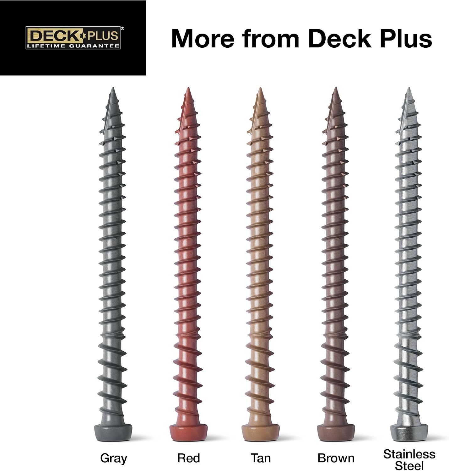 Deck Plus Composite Deck Screws, #10 x 2-1/2in, 1lb Box, 75 Pieces, Brown | Epoxy-coated steel, Star/torx drive with trap head