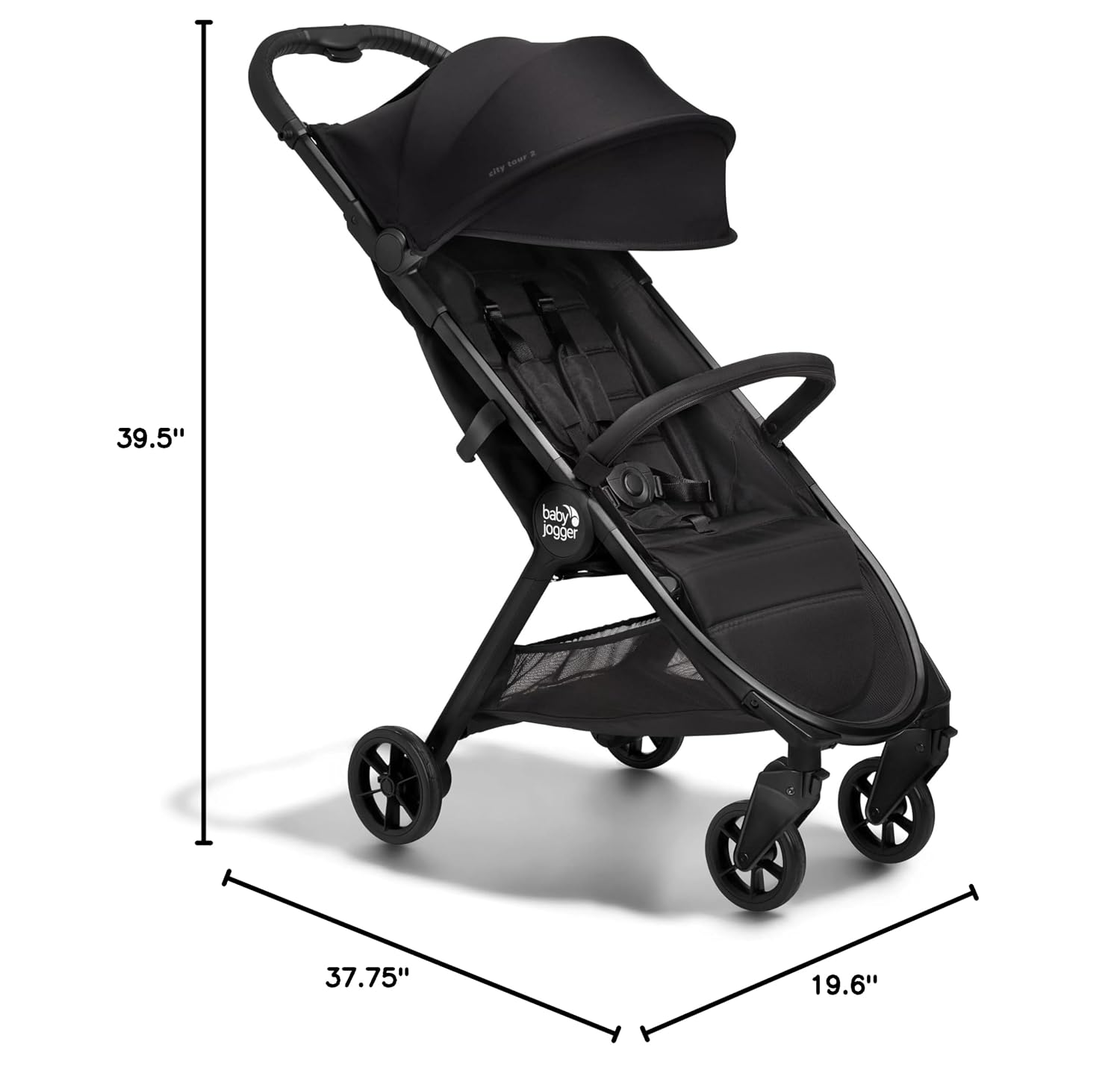Baby Jogger® City Tour 2 Carry-On Approved Travel Stroller, Ultra-Compact Baby Stroller, Lightweight, Easy Fold, Baby Travel Essential, Pitch Black