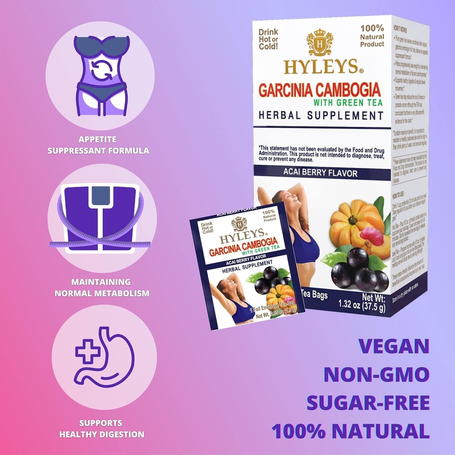 HYLEYS Tea Garcinia Cambogia Green Tea 5 Flavors Assortment - 25 Tea Bags