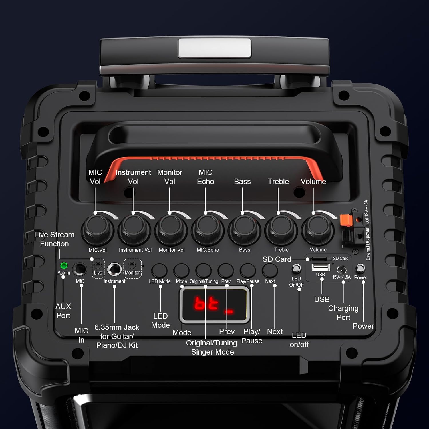 JYX Karaoke Machine with 2 Wireless Mics, 10" Woofer 500W Peak Power Big Portable Bluetooth Speaker with Bass/Treble Adjustment