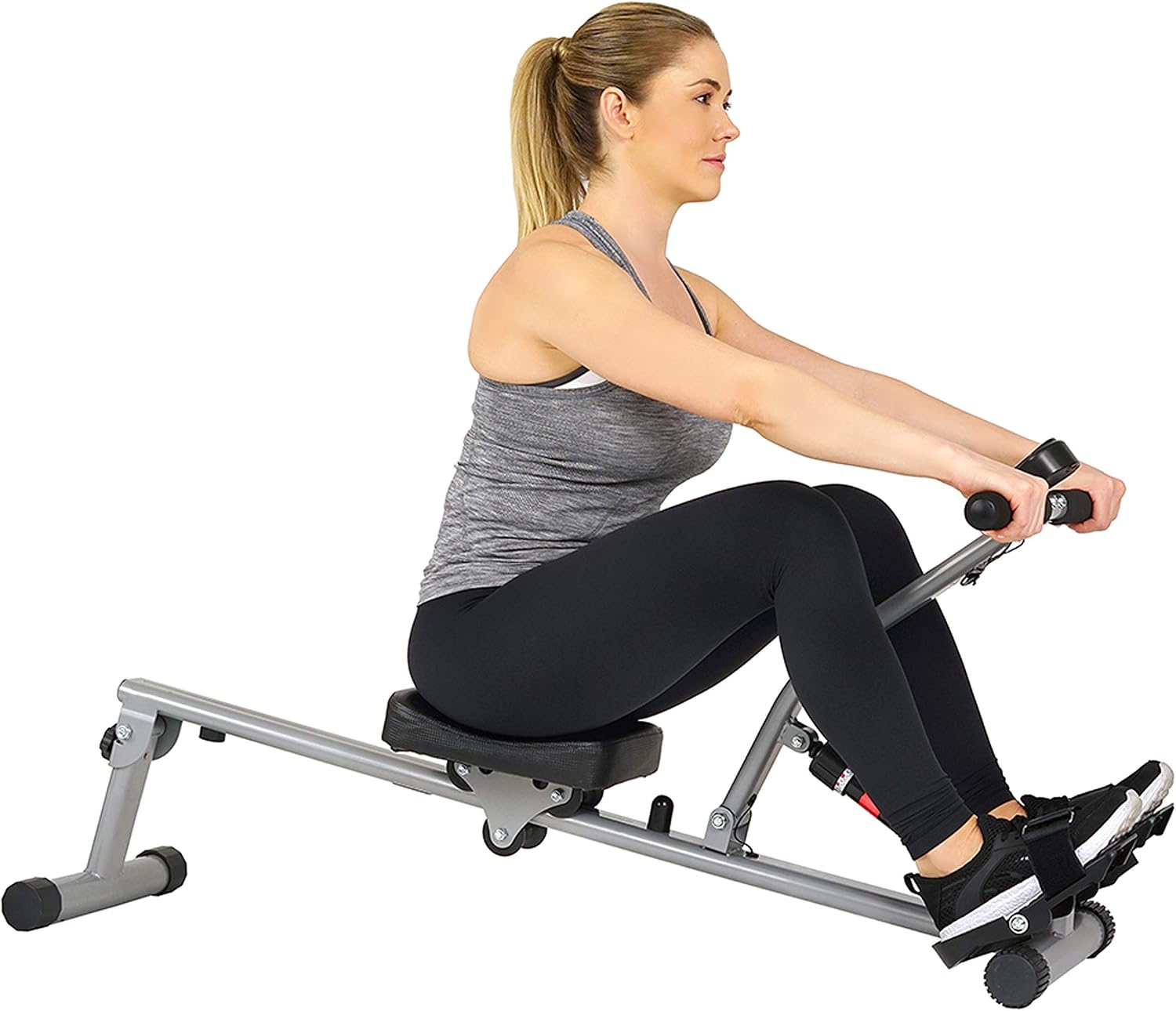 Sunny Health & Fitness Compact Hydraulic Rower with 12-Level Resistance | Full-Body Cardio, Joint-Friendly, Lightweight & Portable, Quiet & Smooth Ride, Easy-Assembly, Free SunnyFit App